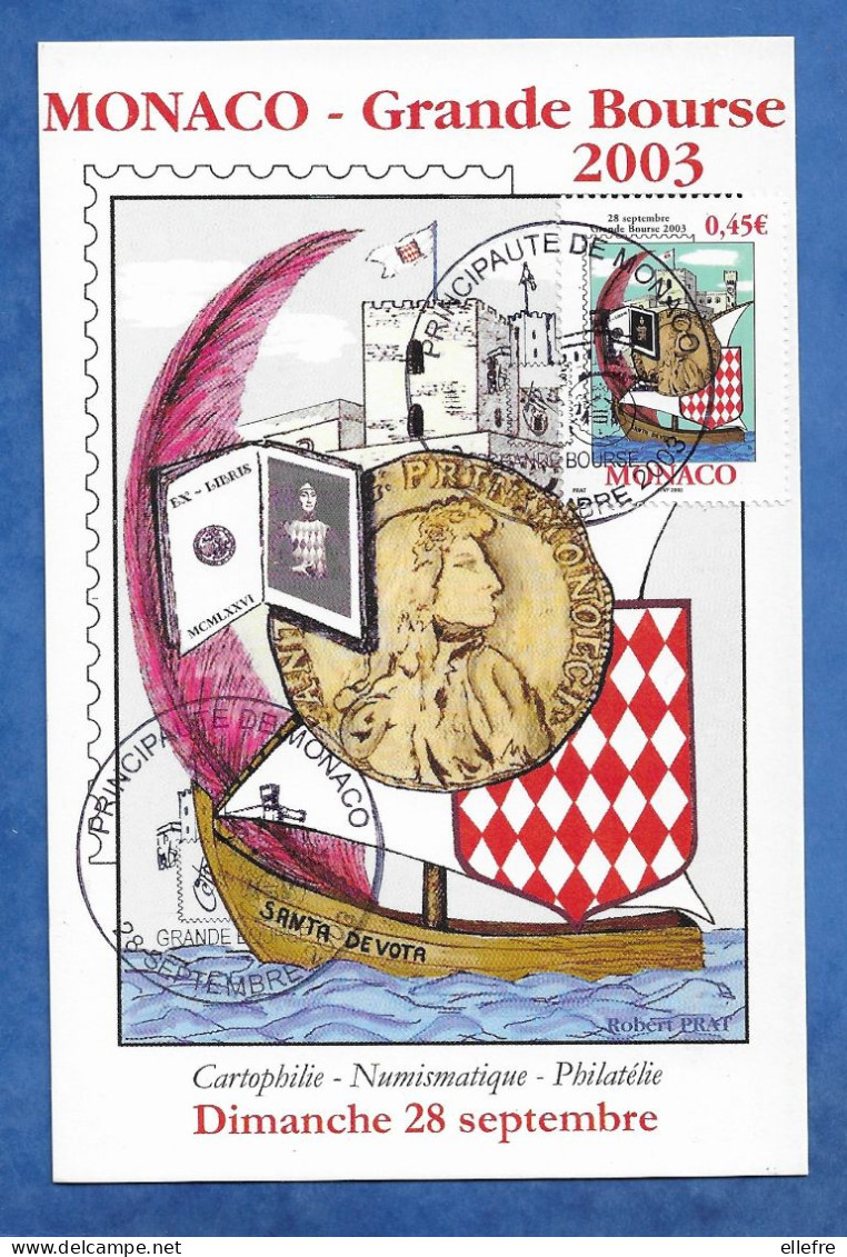 CPM Monaco Association Numismatique De Monaco Timbre Principauté De Monaco Oeuvre De Robert Prat 28/09/2003 - Altri & Non Classificati