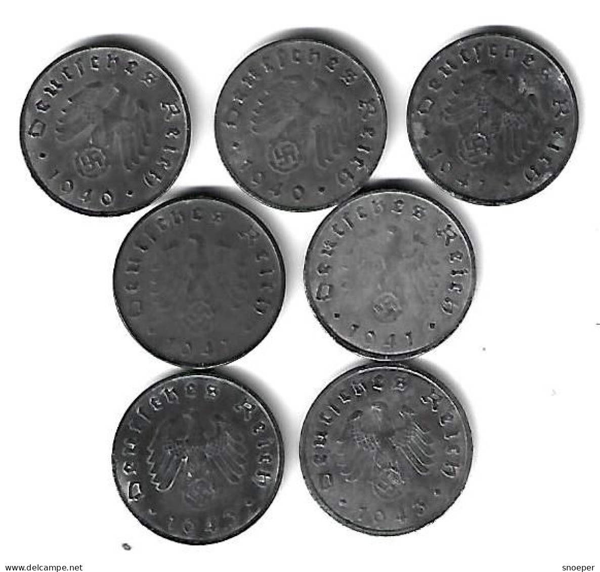 *germany Lot 10 Pfennig  1940a+40j+41a+41d+41f+43a+43f  (lot21) - 10 Reichspfennig