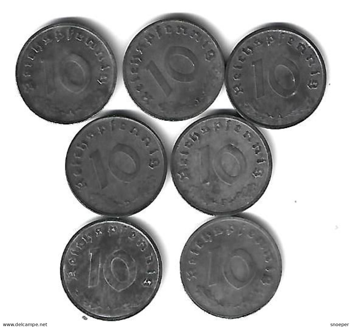 *germany Lot 10 Pfennig  1940a+40j+41a+41d+41f+43a+43f  (lot21) - 10 Reichspfennig