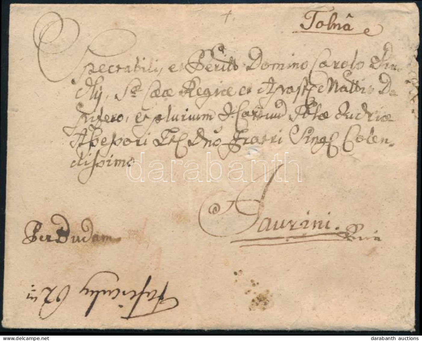 1787-1789 Között Tolnán Feladott Fél Lat Súlyú Félportós Levél Győrbe Címezve. Címoldalon 4kr Félportó, Amit A Címzett é - Other & Unclassified