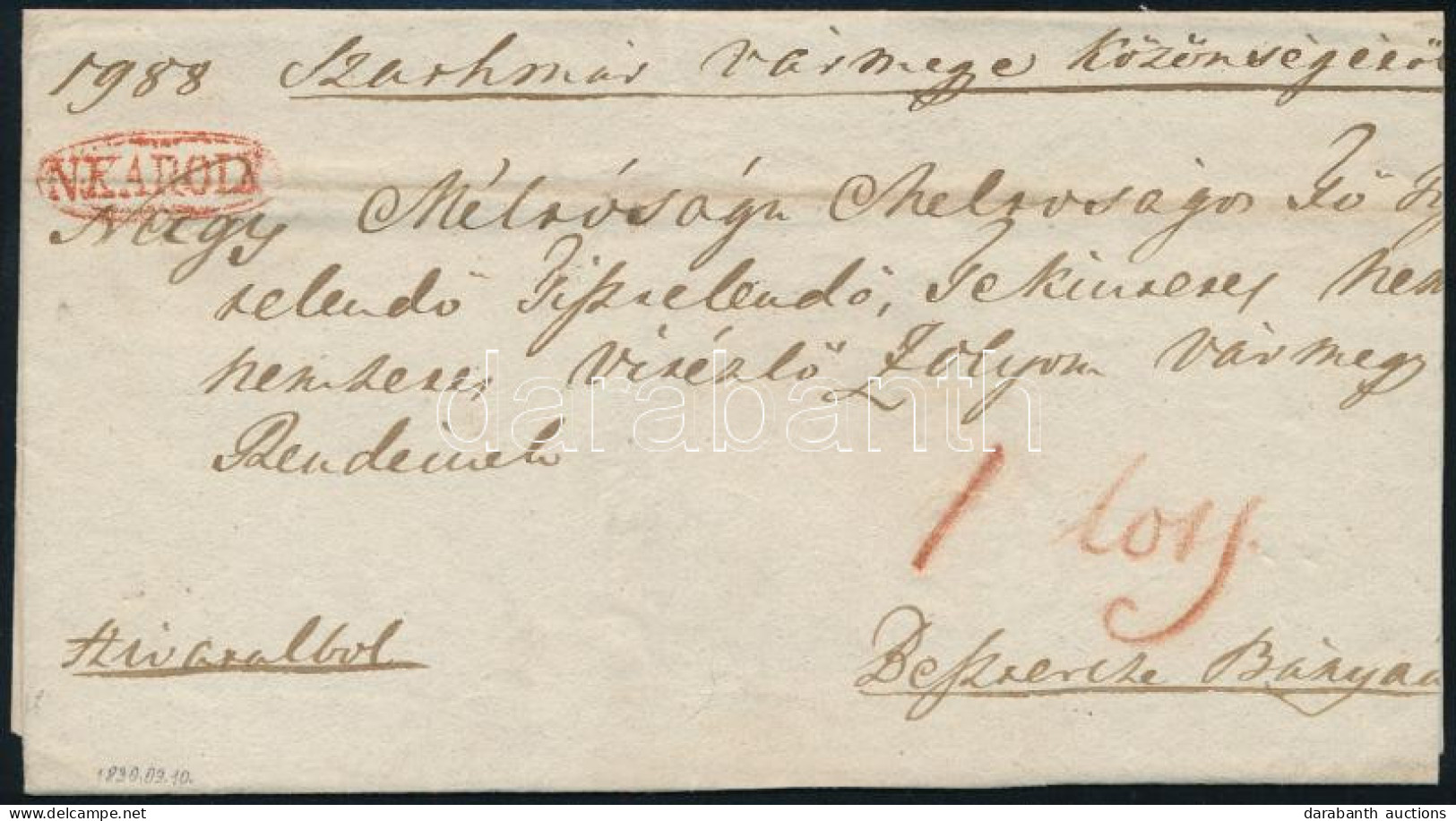 1830 Hivatalos Levél Piros "N.KAROLY" - Besztercebánya (Rompes 60 P) - Other & Unclassified