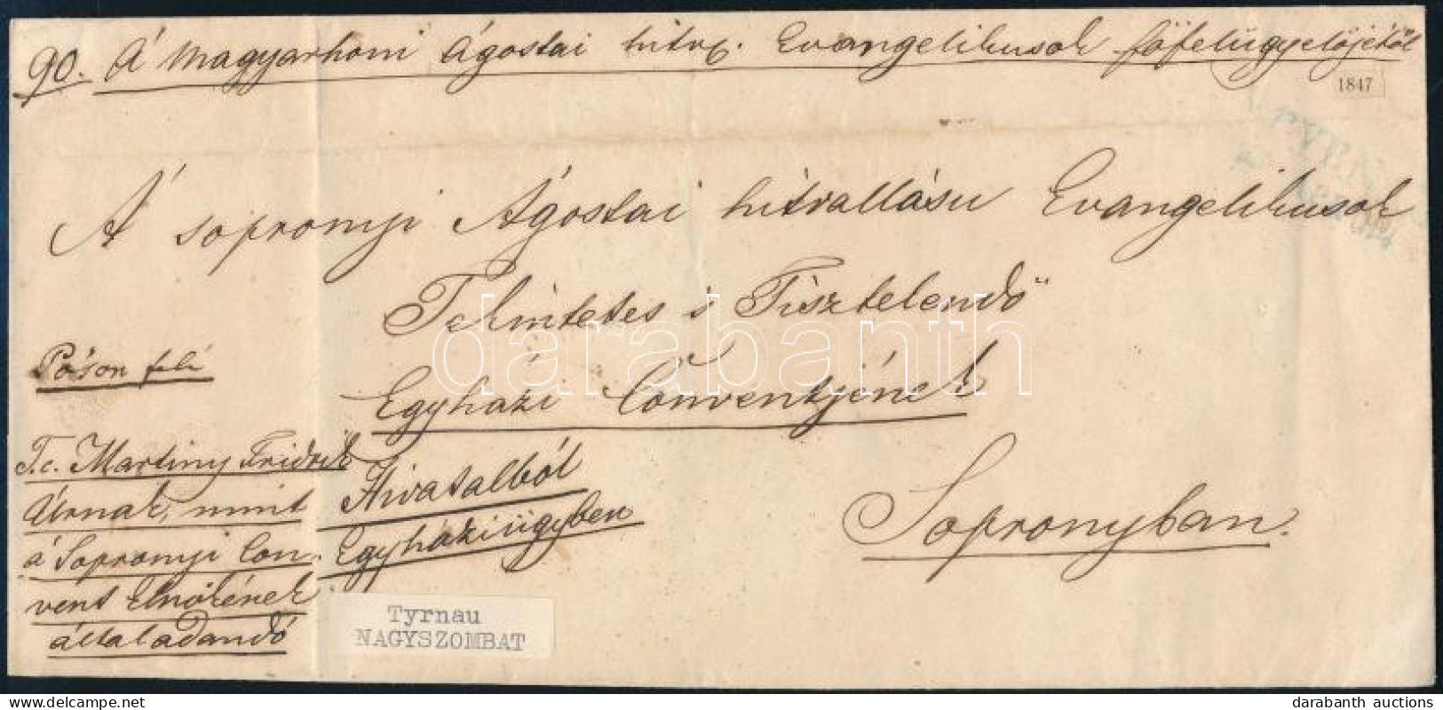 1847 Hivatalos Levél, Kék "TYRNAU" - Sopron - Other & Unclassified