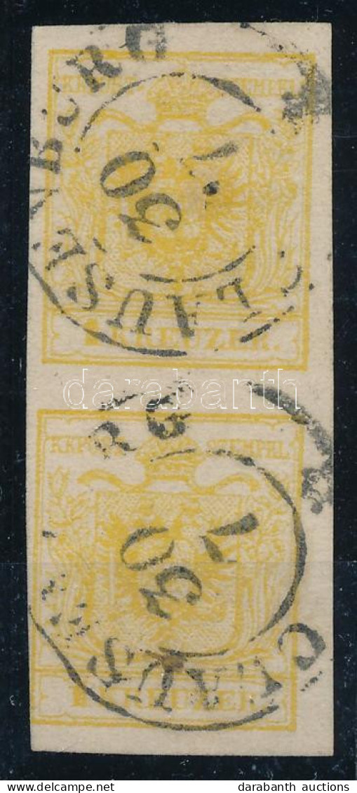 O 1850 1kr Függőleges Pár Kadmium Sárga Színben, MP III / Vertical Pair, Cadmium Yellow, Type MP III "CLAUSENBURG" Certi - Andere & Zonder Classificatie