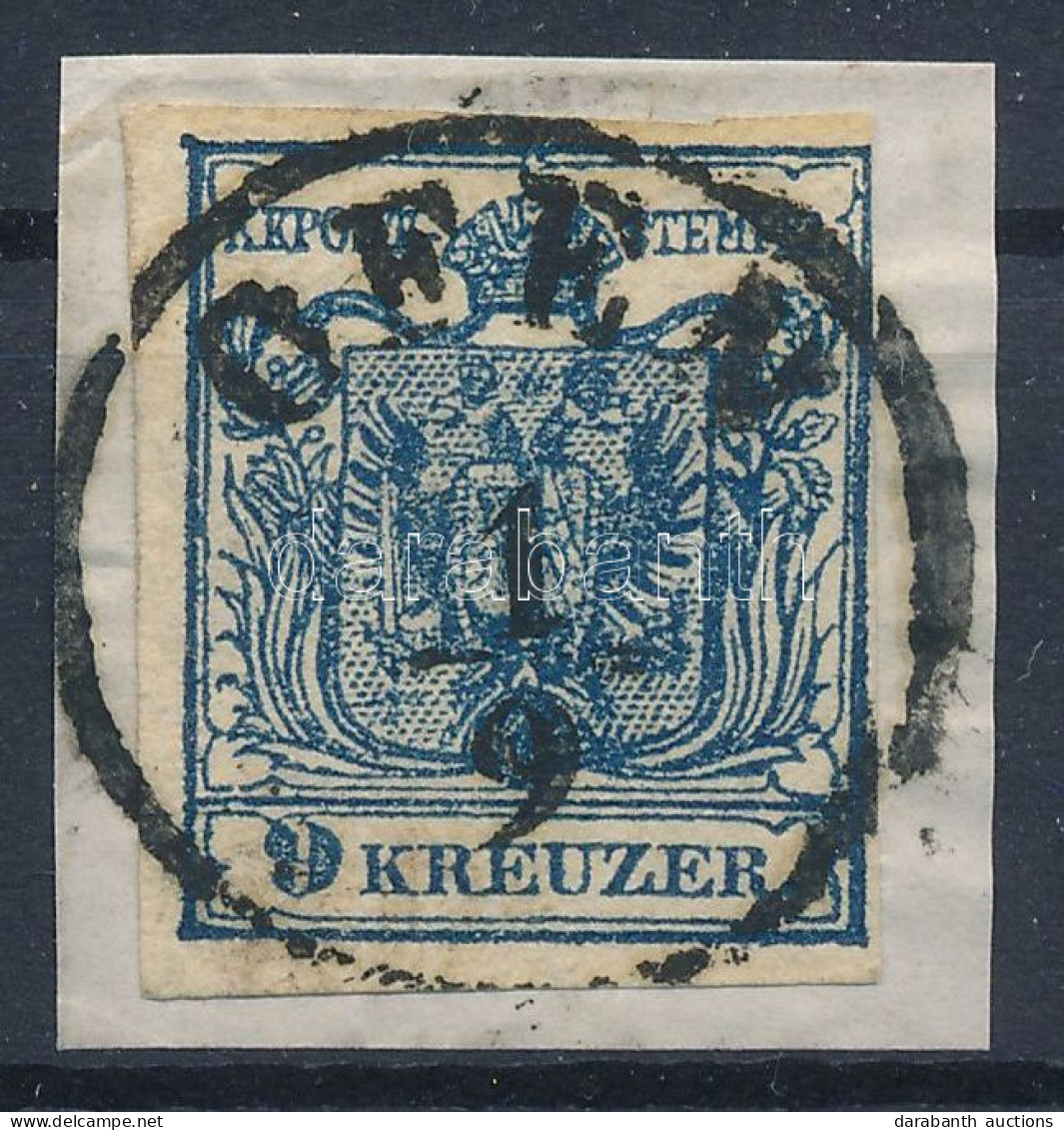 1850 9kr Feketéskék HP IIIb Kivágáson / Blackish Blue, Type HP IIIb On Cutting "OFEN" Certificate: Strakosch (ANK EUR 31 - Sonstige & Ohne Zuordnung