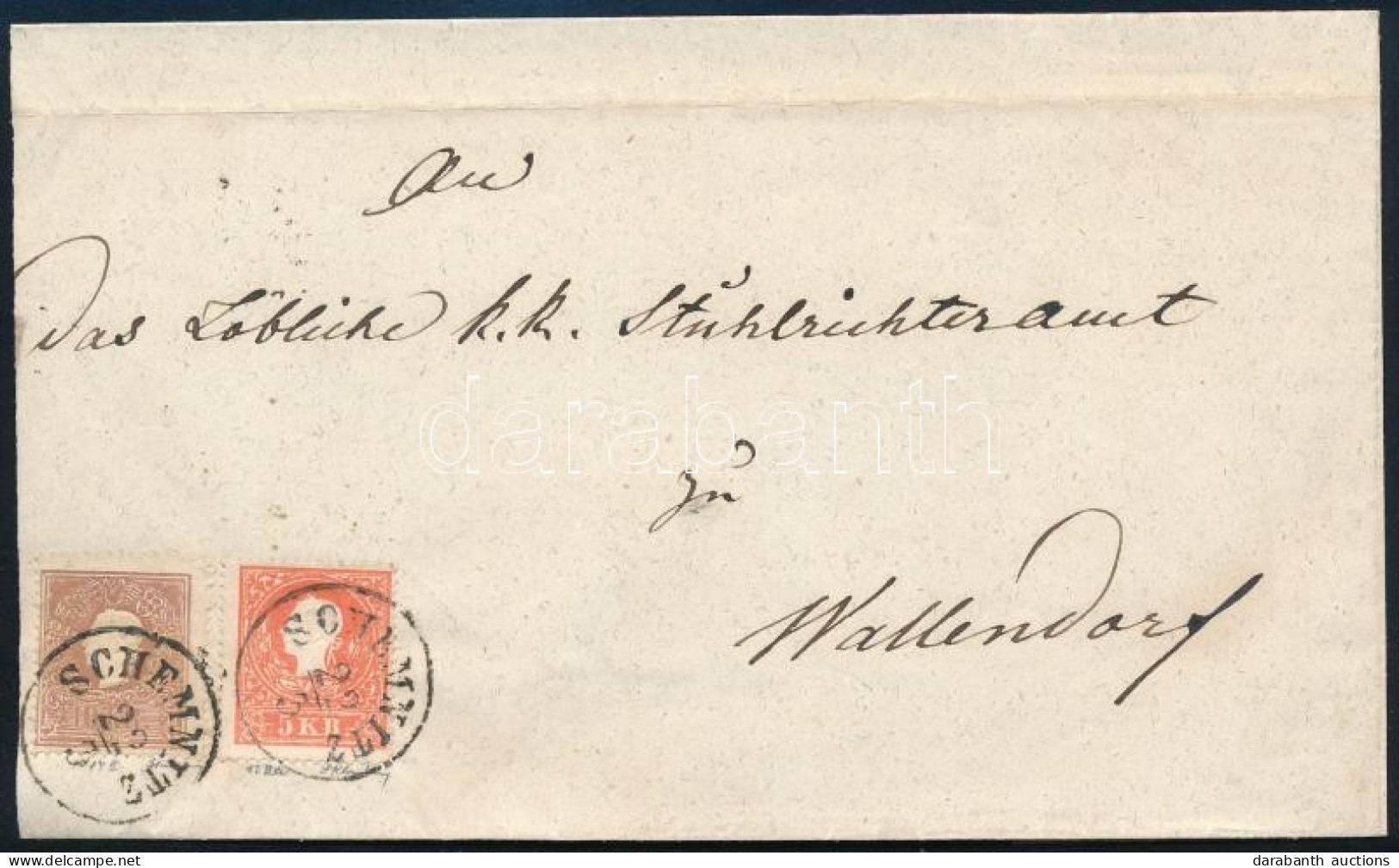 ~1860 5kr + 10kr II. Típus Levélen (oldalhajtóka Hiányzik) / Type II. On Cover "SCHEMNITZ" - Wallendorf. Certificate: Kl - Sonstige & Ohne Zuordnung