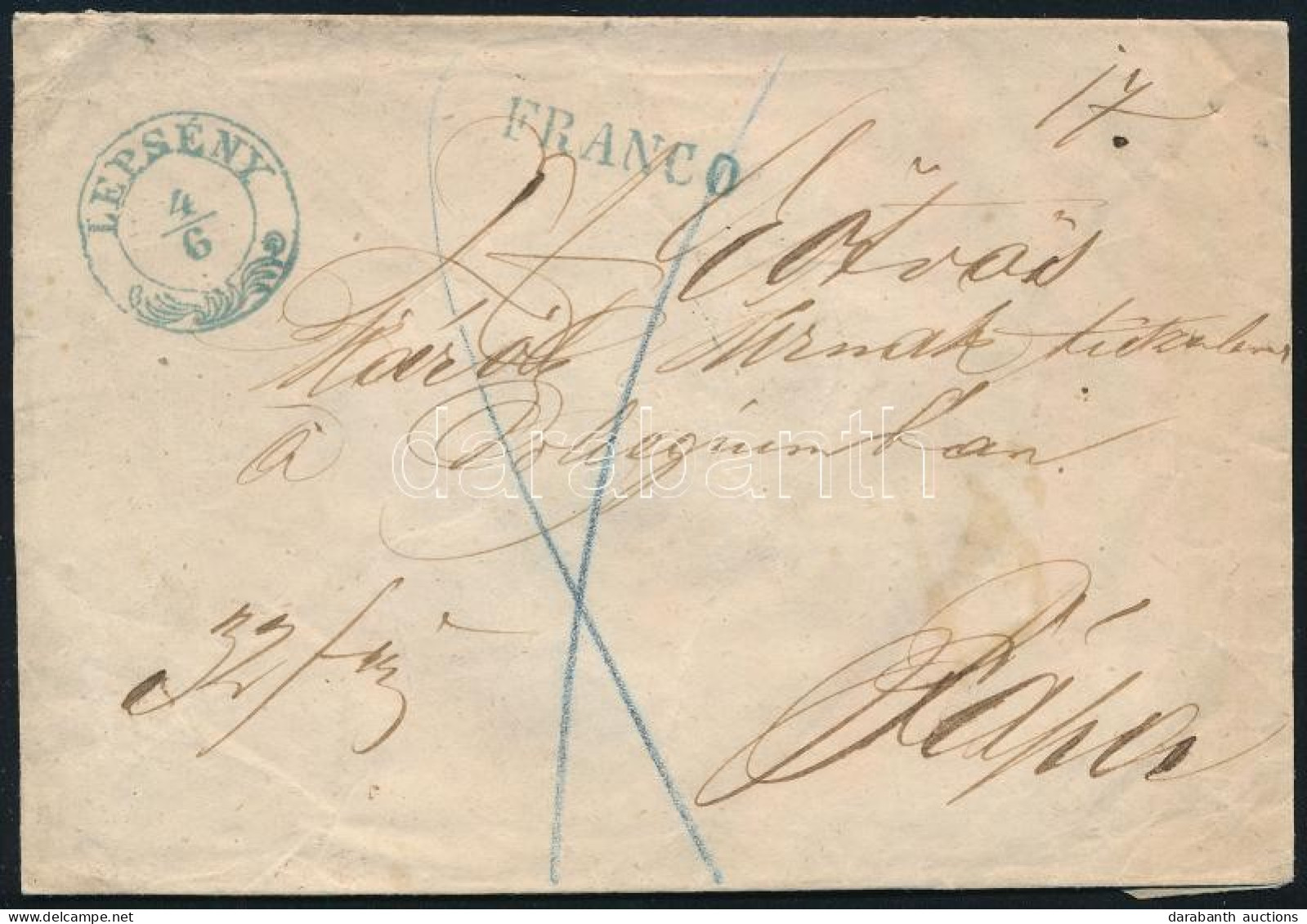 ~1862 Franco Pénzeslevél / Insured Cover Kék / Blue "LEPSÉNY" (Gudlin 600 Pont) - Other & Unclassified