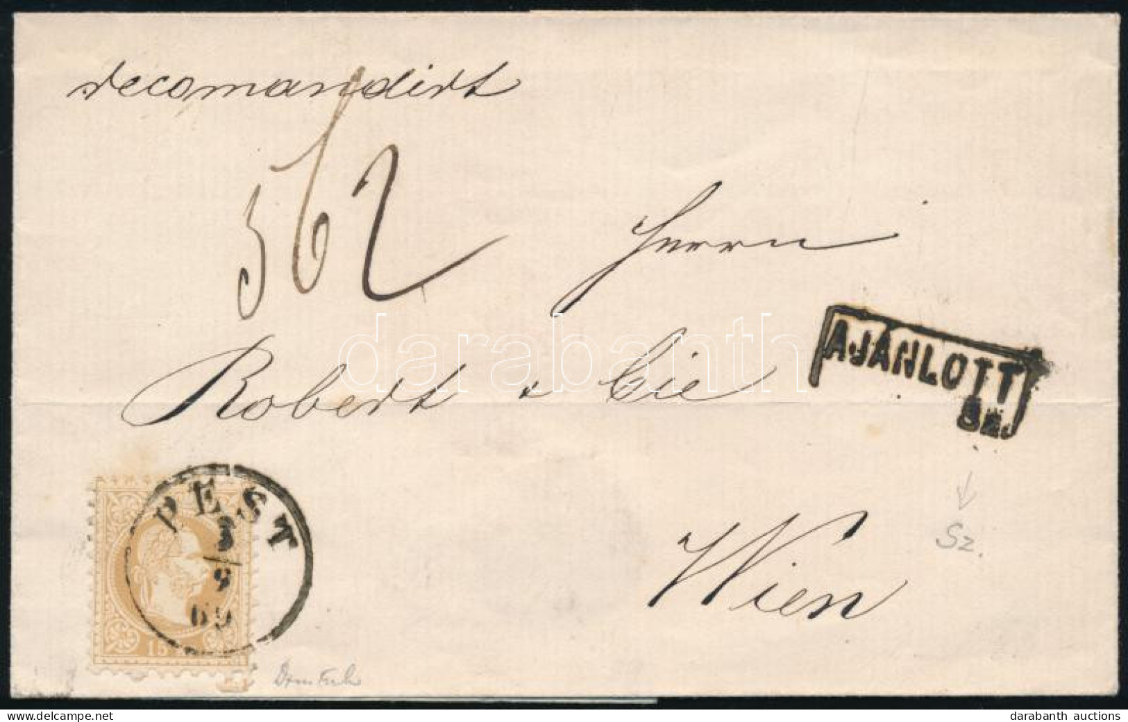 1869 15kr Világosbarna, Ajánlott Levélen / 15kr Light Brown, On Registered Cover "PEST" - Wien - Altri & Non Classificati