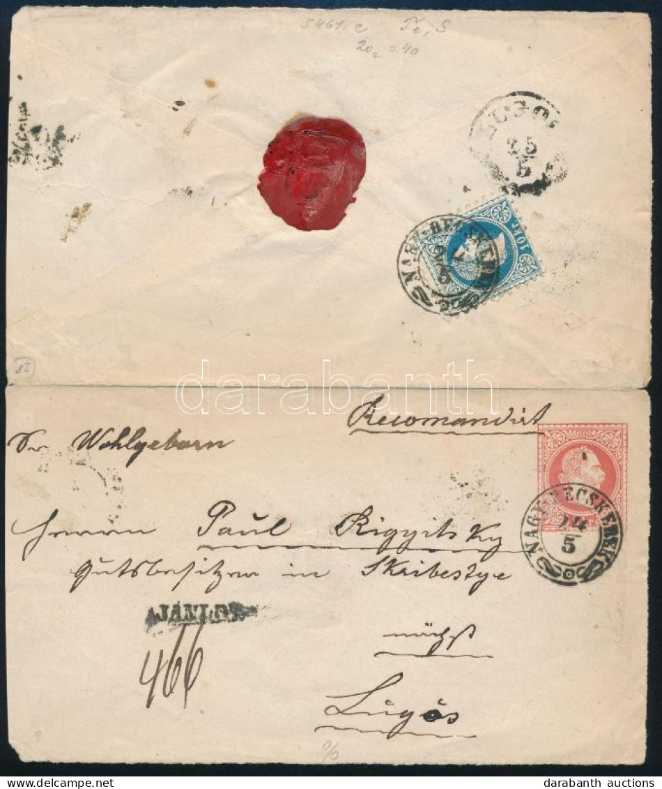 ~1870 5kr Díjjegyes Boríték, A Hátoldalon 10kr Ajánlási Díjjal / Registered 5kr PS-cover With 10kr "NAGY-BECSKEREK" - Lu - Other & Unclassified