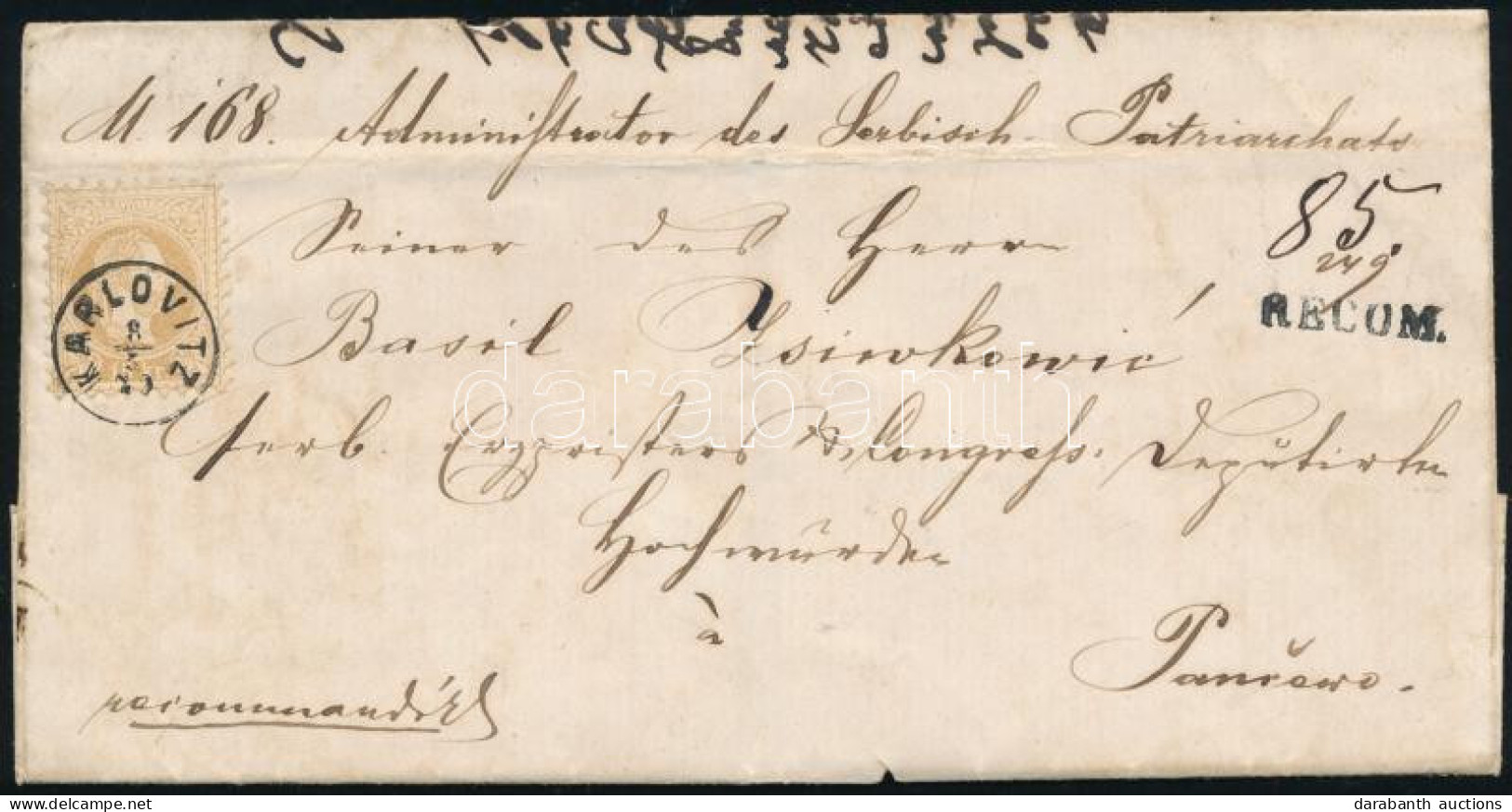 1870 15kr Ajánlott Levélen / On Registered Cover "KARLOVITZ" Gyűszű Bélyegzéssel - Andere & Zonder Classificatie