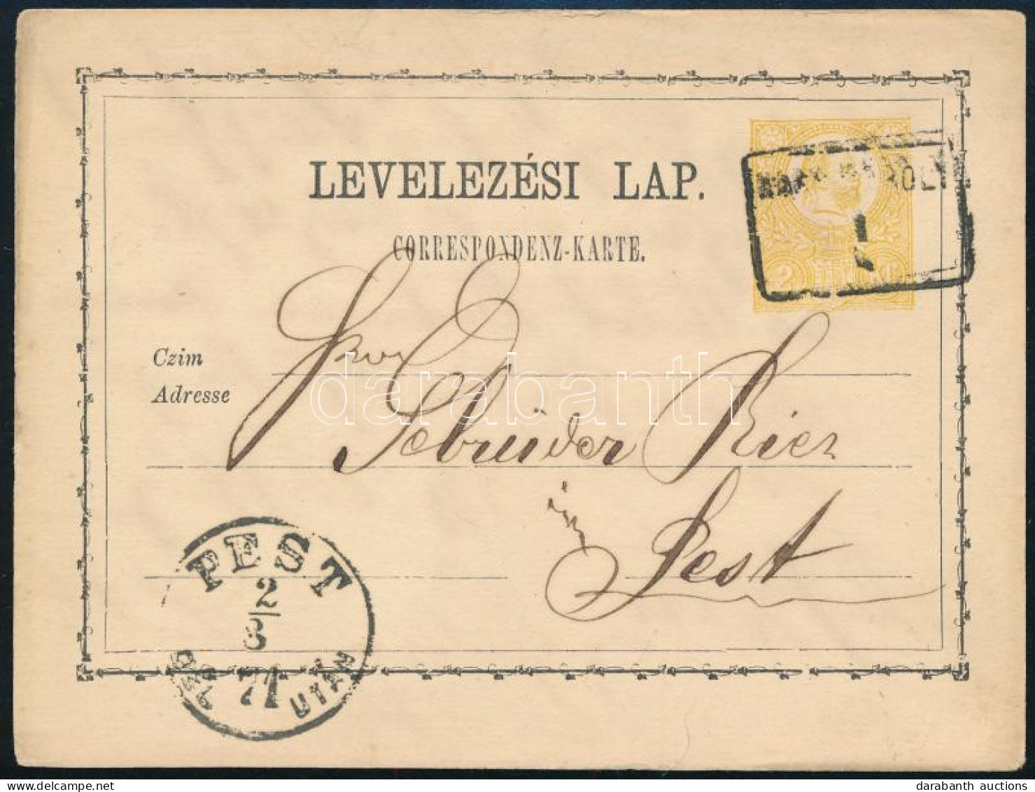 1871 2kr Díjjegyes Levelezőlap / PS-card "NAGY-KÁROLY" - "PEST DÉL-UTÁN" - Andere & Zonder Classificatie