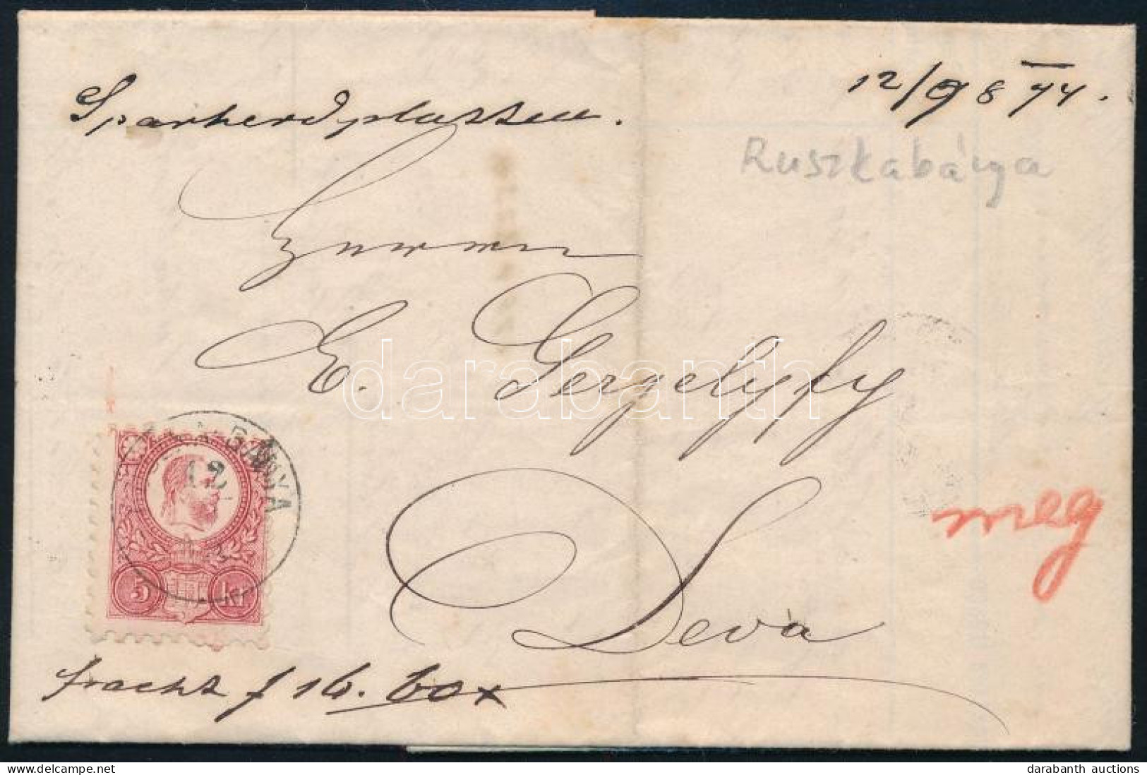 1874 5kr Elfogazva Levélen "RUSZKA-BÁNYA" - Deva - Other & Unclassified