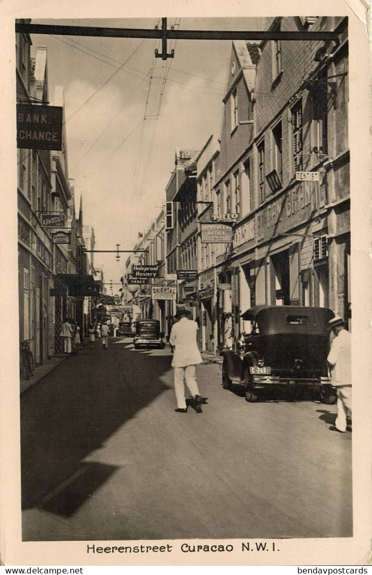 Curacao, N.W.I., WILLEMSTAD, Heerenstreet, Car (1935) Spritzer RPPC Postcard - Curaçao
