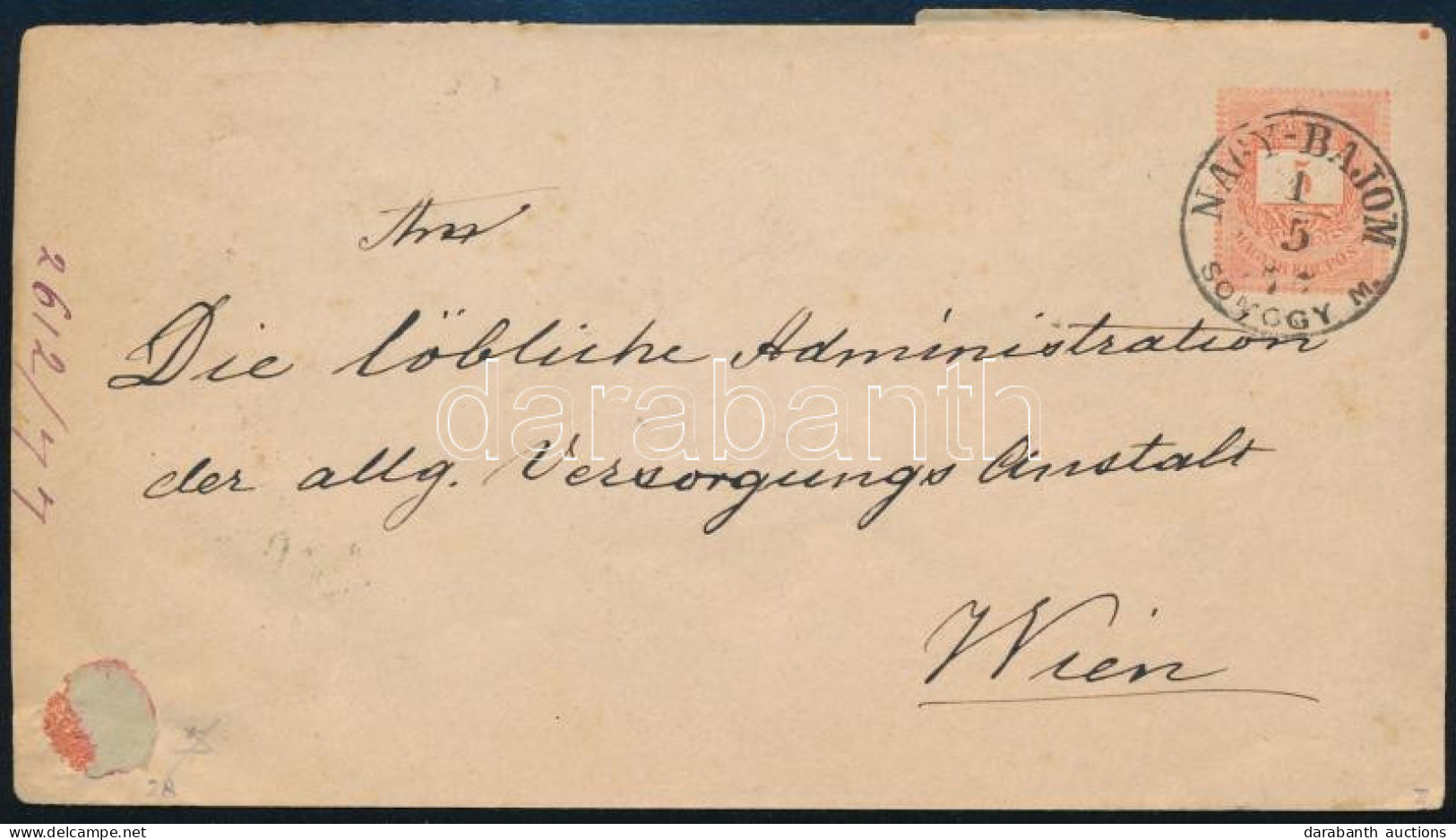 1877 5kr Díjjegyes Levél "NAGY-BAJOM / SOMOGY. M." - "SZEMPCZ" - "WIEN" - Autres & Non Classés