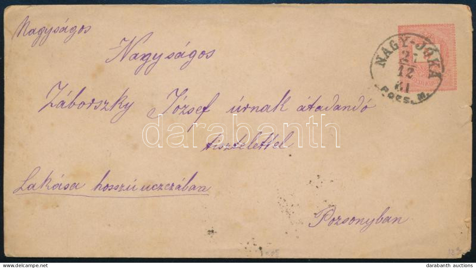1881 5kr Díjjegyes Levél "NAGY-JÓKA / POZS. M." - "SZEMPCZ" - "POZSONY" - Other & Unclassified