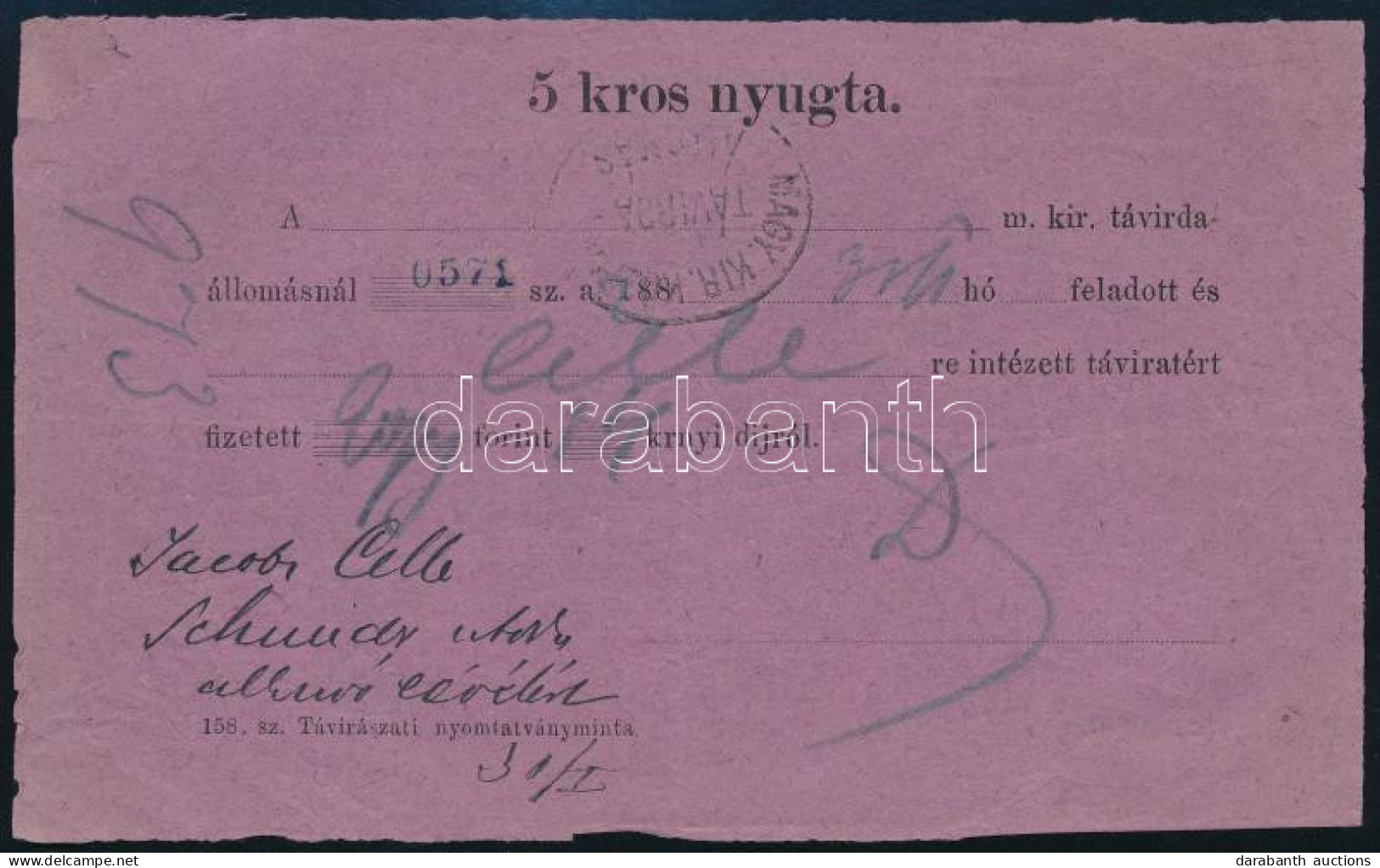 ~1883 5kr Távirati Díjnyugta, Ritka! (sérült Sarok / Damaged Corner) - Other & Unclassified