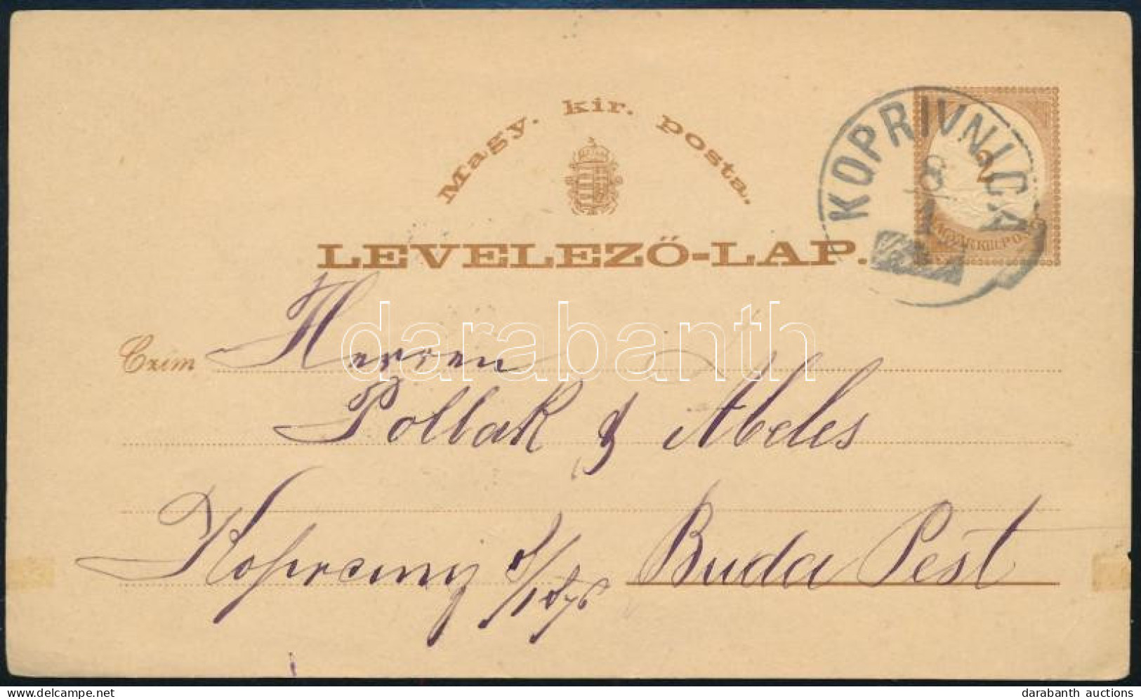 ~1885 2kr Díjjegyes Levelezőlap "KOPRIVNICA" - Budapest - Other & Unclassified