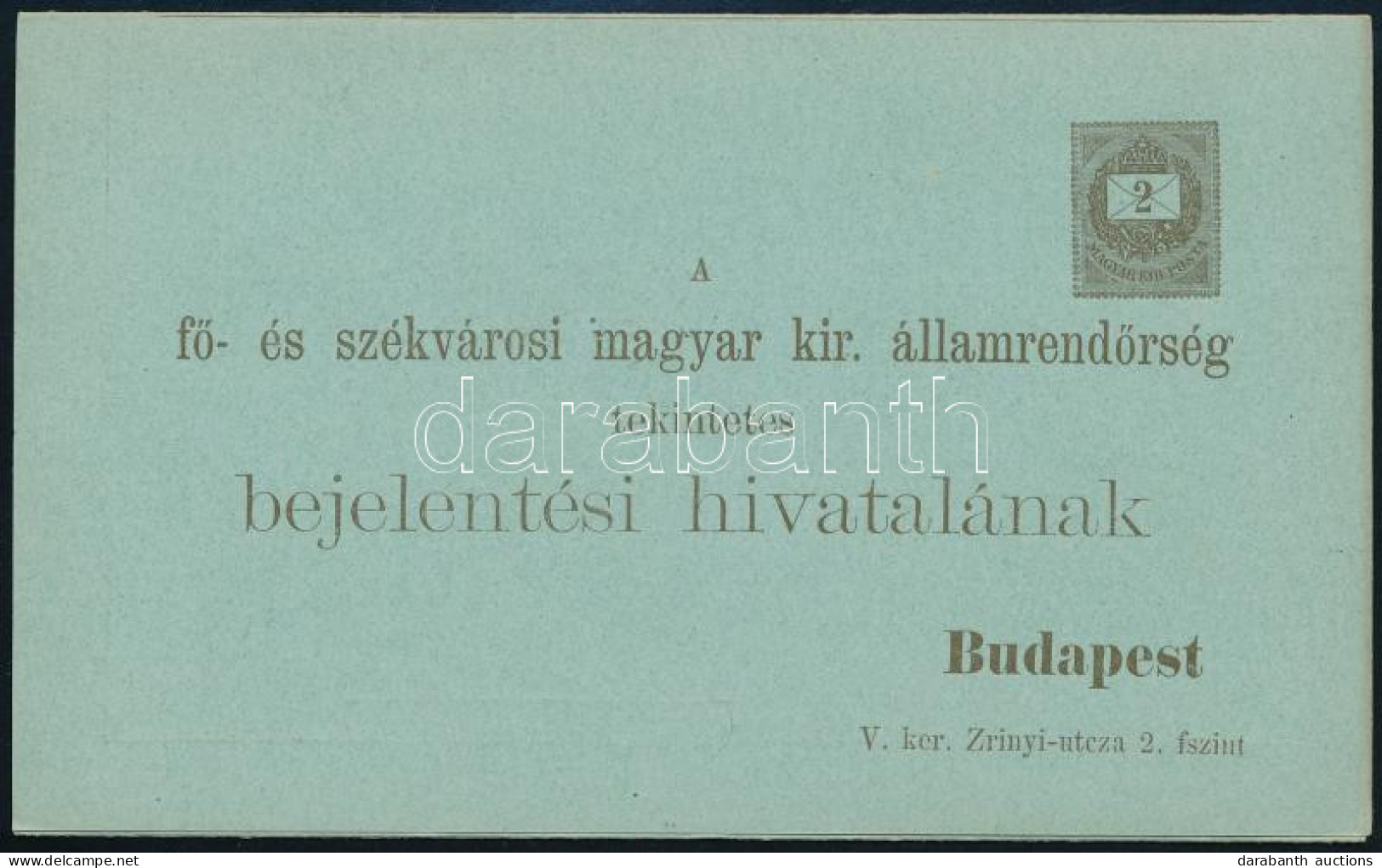 1897 Használatlan 2kr Díjjegyes Rendőrségi Kijelentési Lap (Hodobay) Kifogástalan Minőségben - Sonstige & Ohne Zuordnung