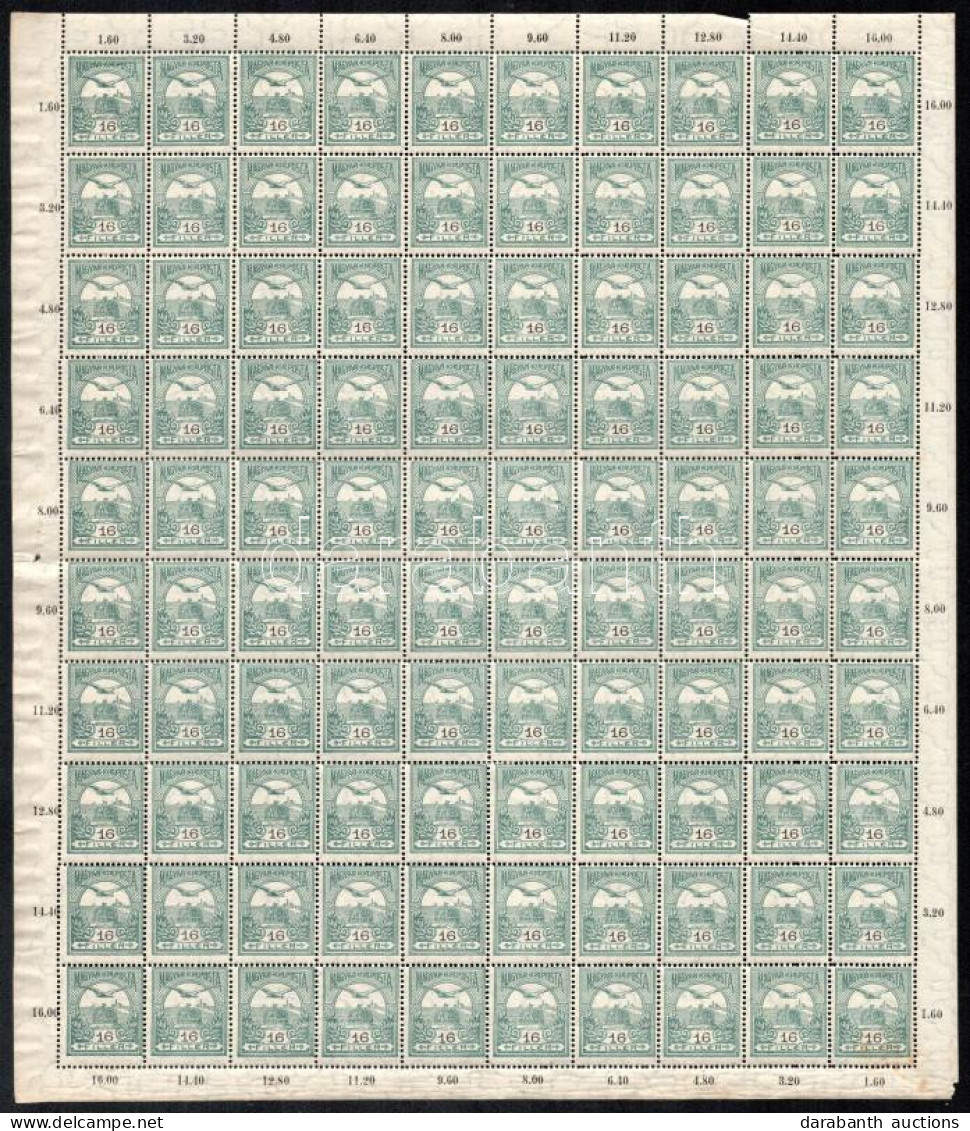 ** 1913 Turul 16f Hajtatlan Teljes ív (40.000) (jobb Sarki Bélyegen Rozsda / Right Corner Stain) - Autres & Non Classés