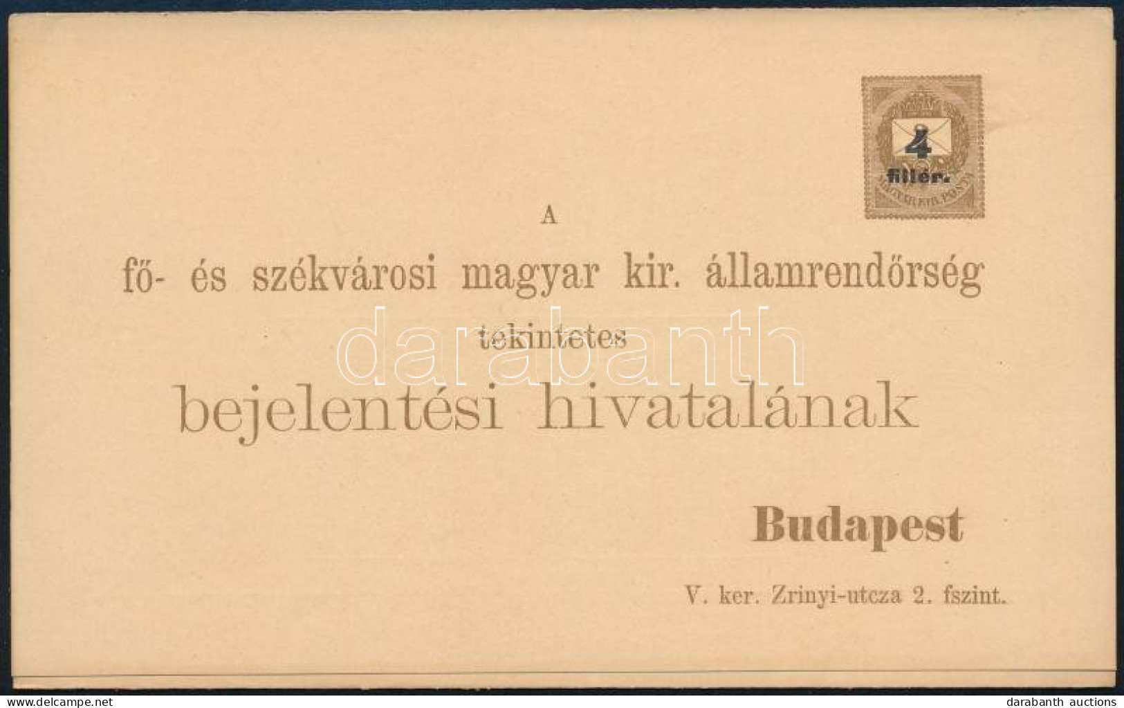 1900 Használatlan Felülnyomott Díjjegyes Rendőrségi Bejelentő Lap összefüggő Igazoló Szelvénnyel (Hodobay 7), Kiváló Min - Andere & Zonder Classificatie