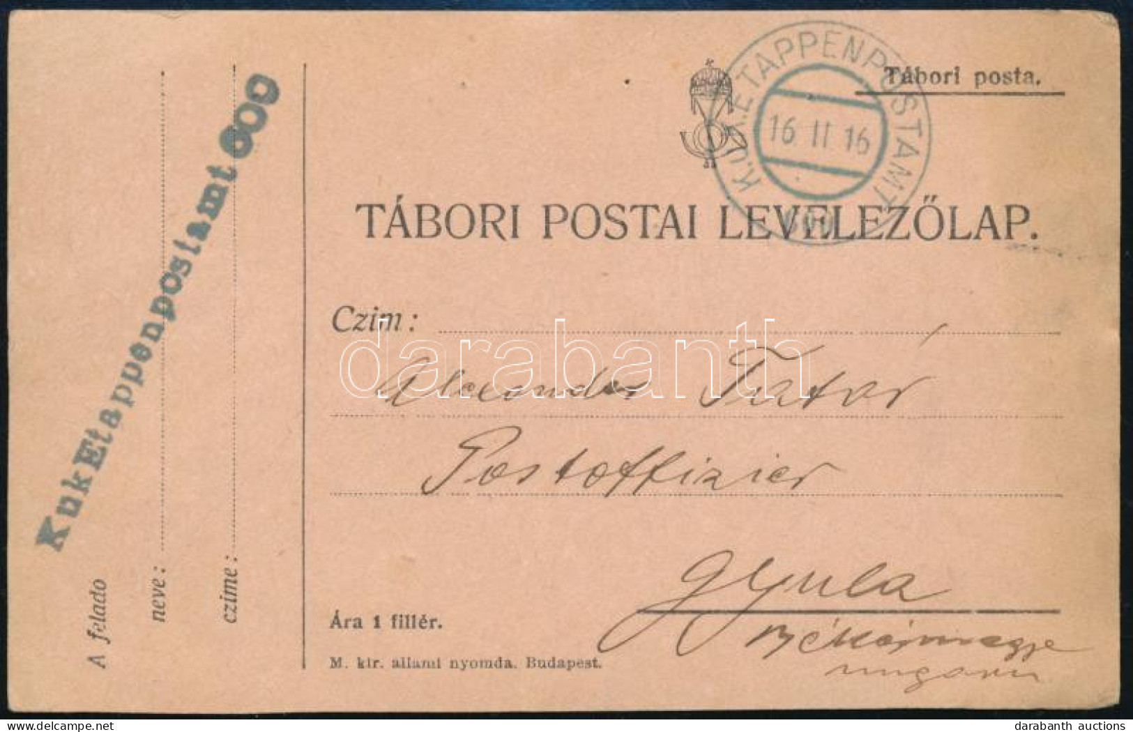 1916 Tábori Posta Levelezőlap "EP 600" - Otros & Sin Clasificación