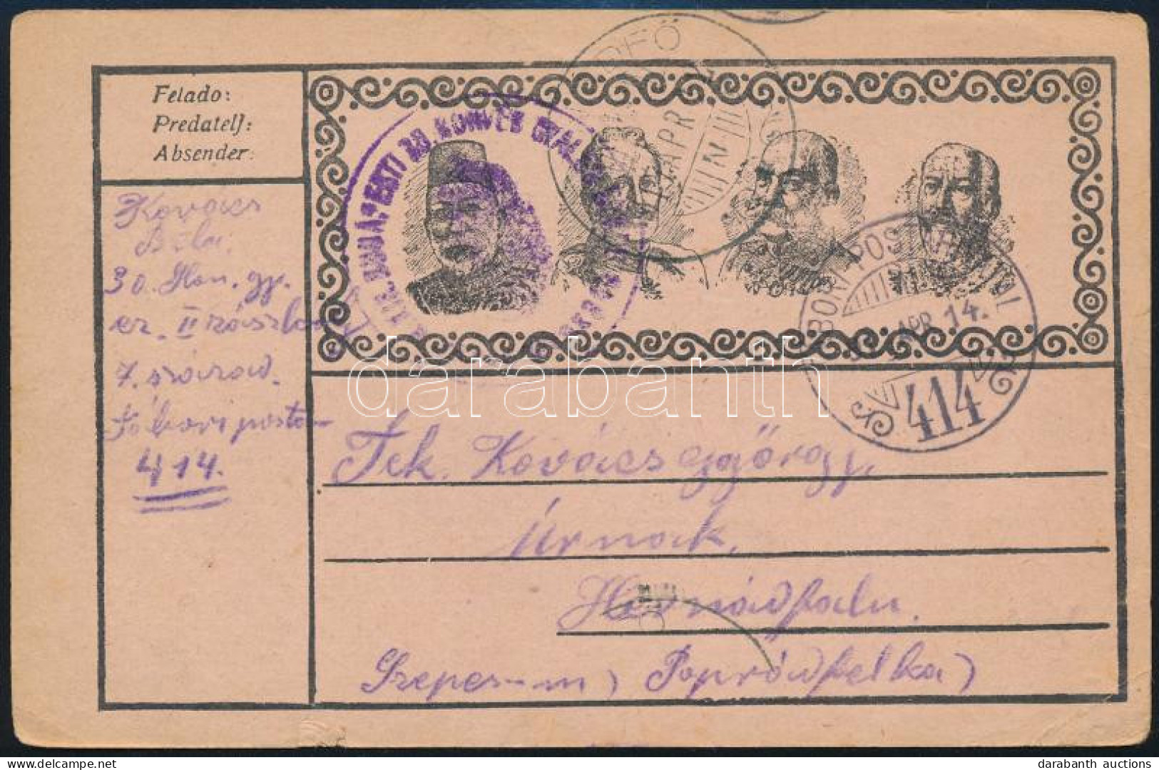 1917 Tábori Posta Levelezőlap / Field Postcard "M. KIR. BUDAPESTI 20. HONVÉD GYALOG" + "TP 414" - Autres & Non Classés
