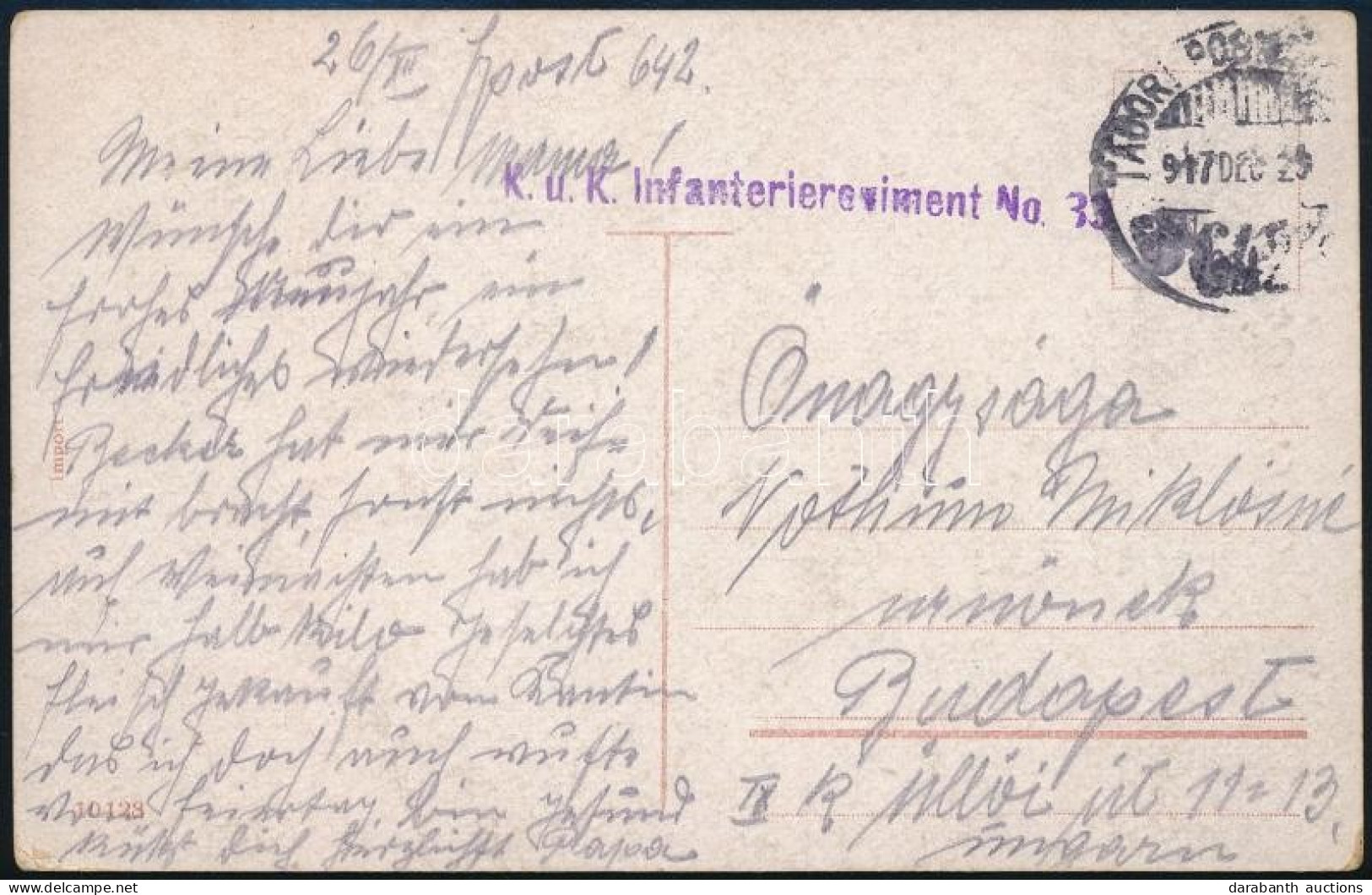 1917 Tábori Posta Képeslap "K.u.k. Infanterieregiment Nr.33." + "TP 642" - Autres & Non Classés
