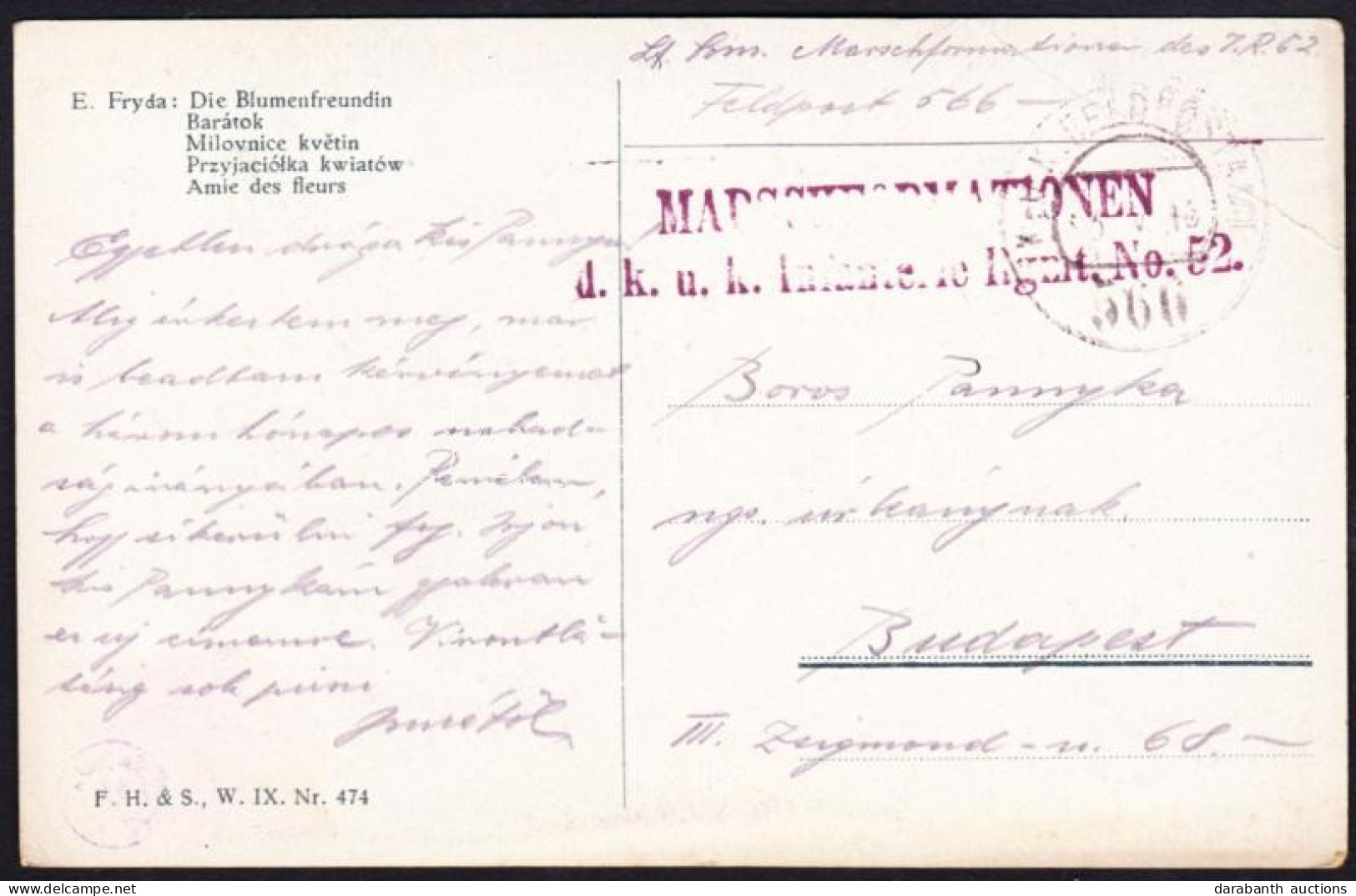 1918 Tábori Posta Képeslap / Field Postcard "MARSCHFORMATIONEN D.k.u.k. Infanterie Rgmt. No.52." + "FP 566" - Altri & Non Classificati