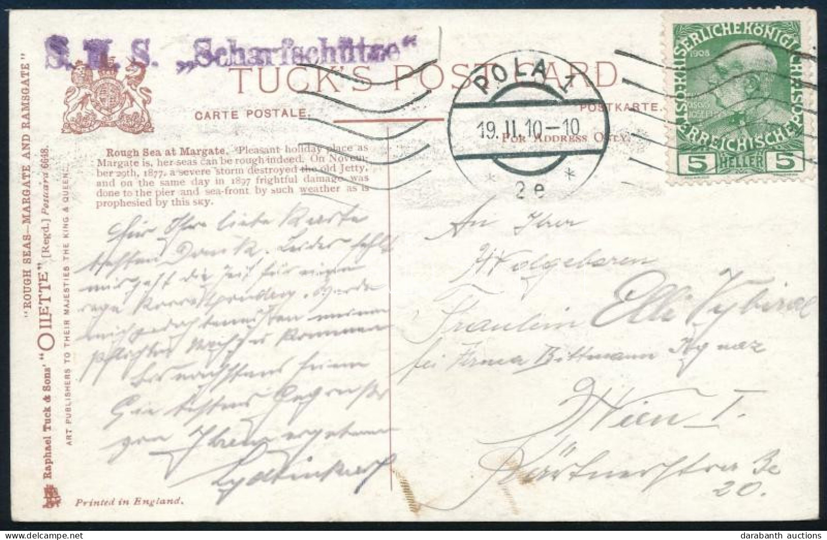 1910 Tábori Posta Képeslap 5h Bérmentesítéssel "S.M.S. Scharfschütze" - Andere & Zonder Classificatie