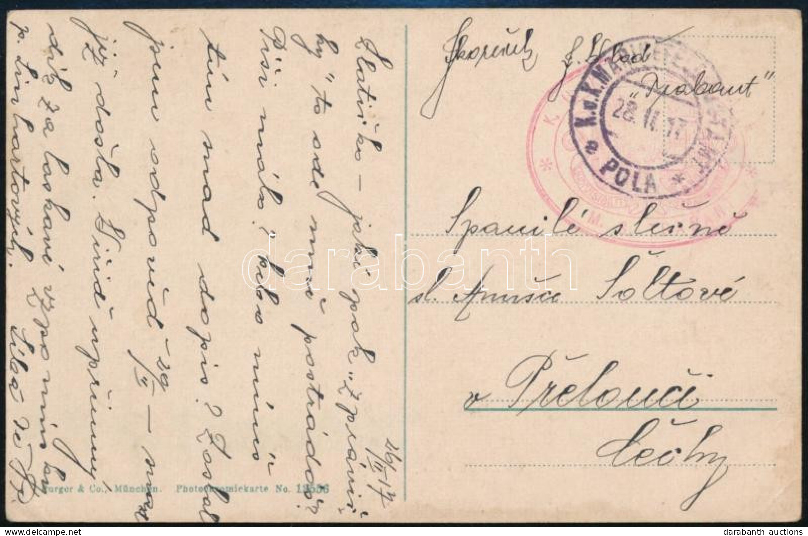 1917 Tábori Posta Képeslap "S.M.S. TRABANT" - Autres & Non Classés