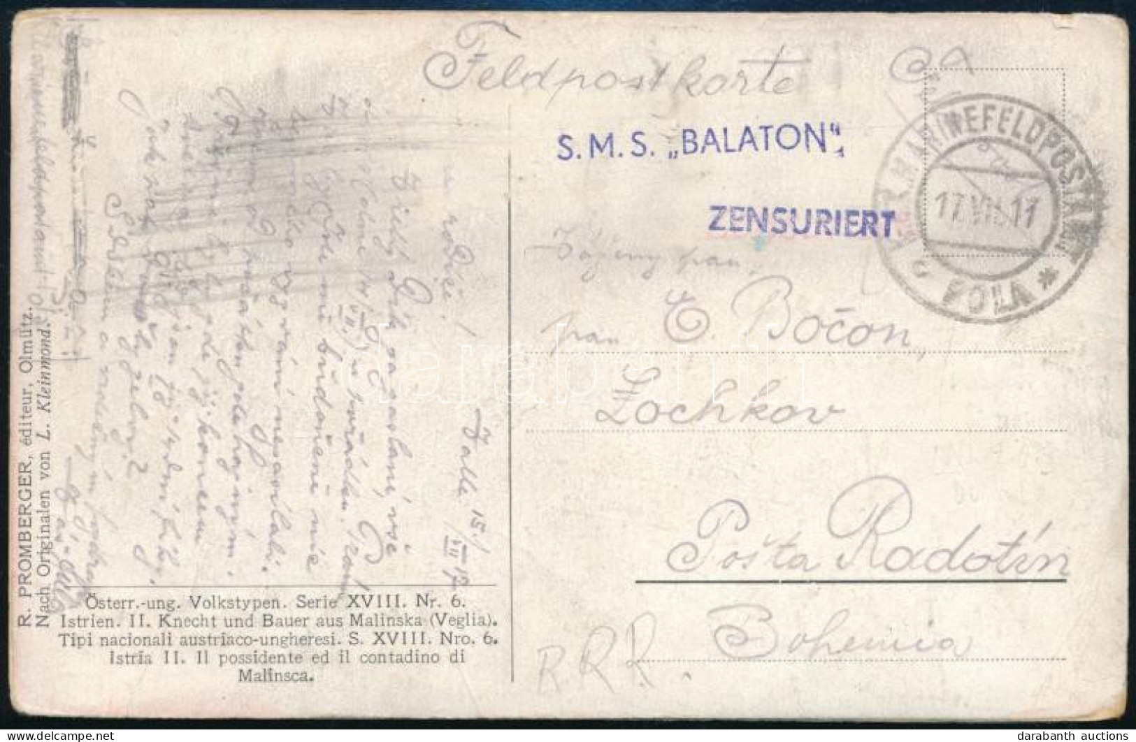 1917 Tábori Posta Képeslap "S. M. S. BALATON" - Autres & Non Classés