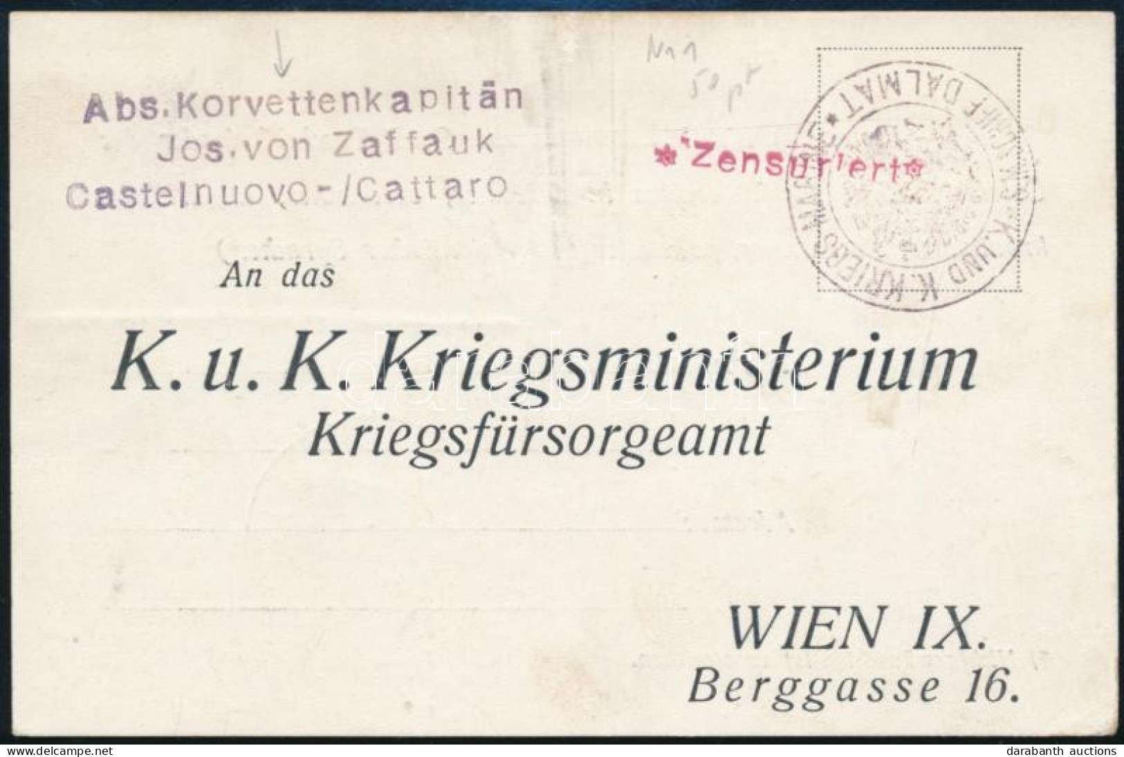 1917 Tábori Posta Levelezőlap "S.M. SCHIFF DALMAT" - Andere & Zonder Classificatie