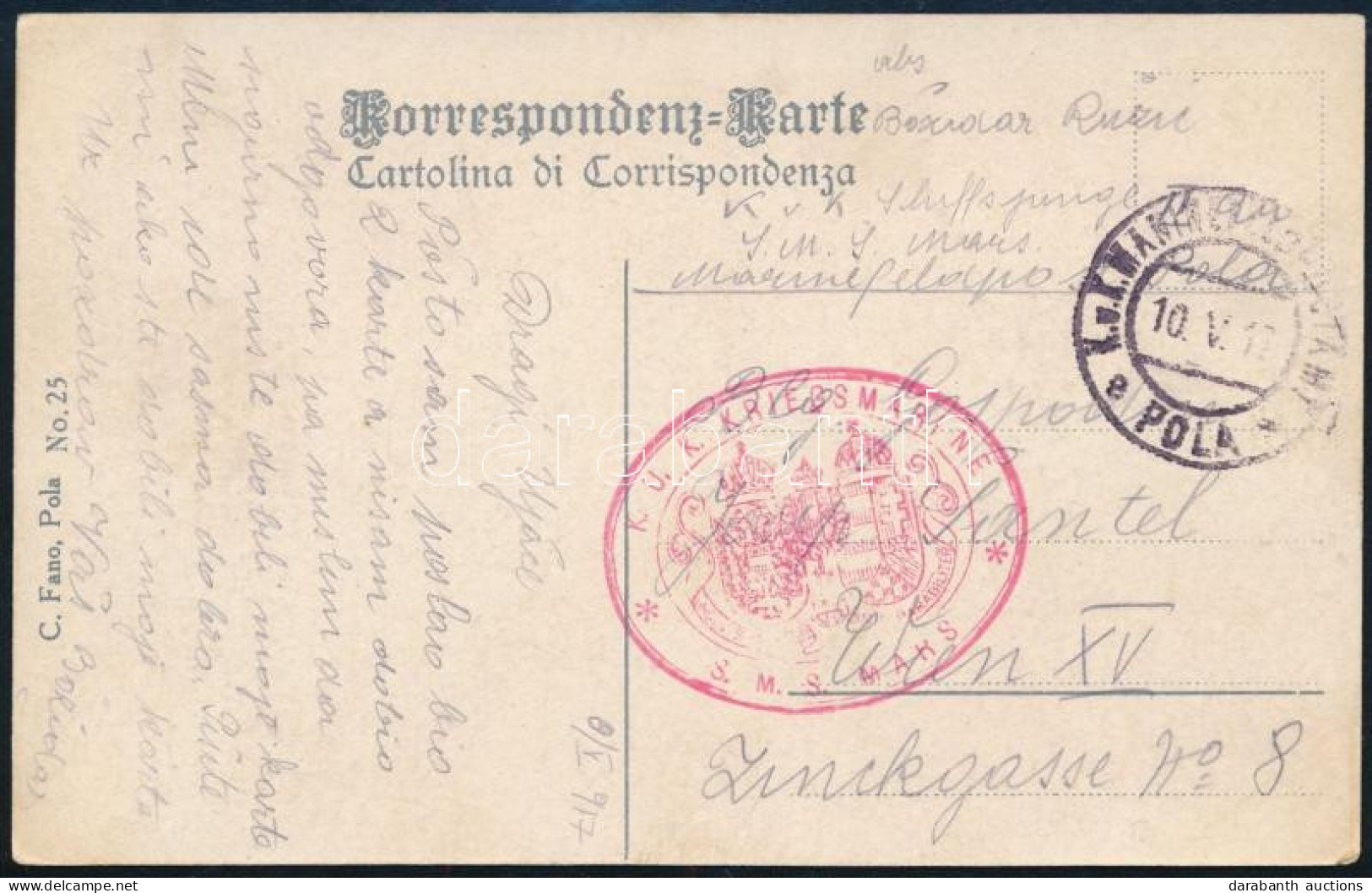 1917 Tábori Posta Képeslap "S.M.S. MARS" - Andere & Zonder Classificatie
