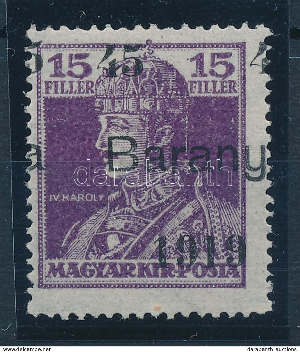 ** Baranya I. 1919 Károly 45f/15f Próbanyomat Bodor Vizsgálójellel - Other & Unclassified