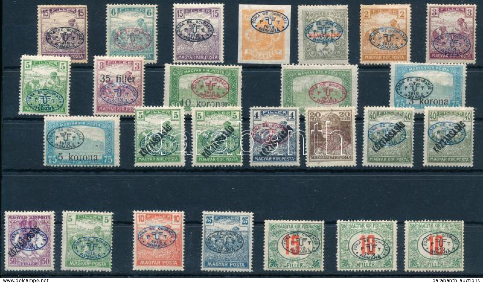 **, * Debrecen I. 1919 26 Db Bélyeg Bodor Vizsgálójellel (15f, 6f, Sürgős, 3K/75f, 5K/75f, 4f, 20f, Portó 15f Falcos / H - Altri & Non Classificati