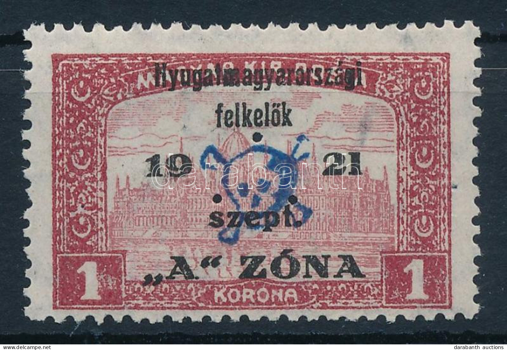 * Nyugat-Magyarország II. 1921 Parlament 1K Hármas Lyukasztással, Bodor Vizsgálójellel (**60.000) - Other & Unclassified