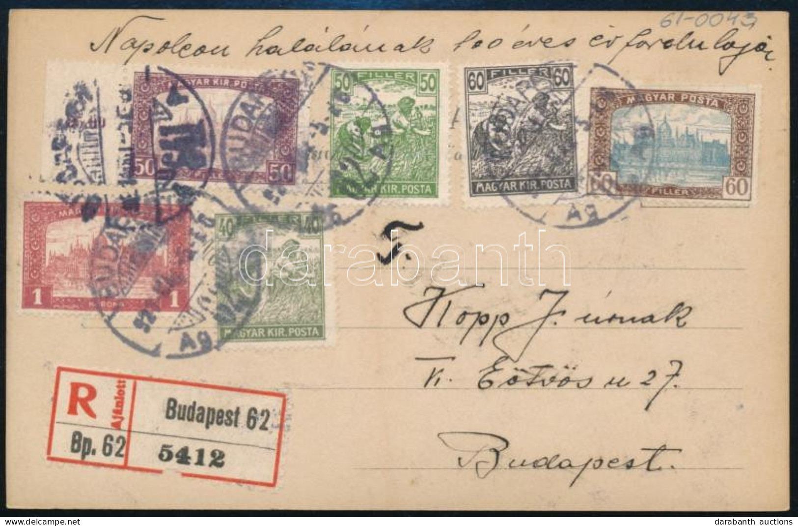 1921 Budapest Helyi Ajánlott Képeslap 6 Db Bélyeggel - Other & Unclassified