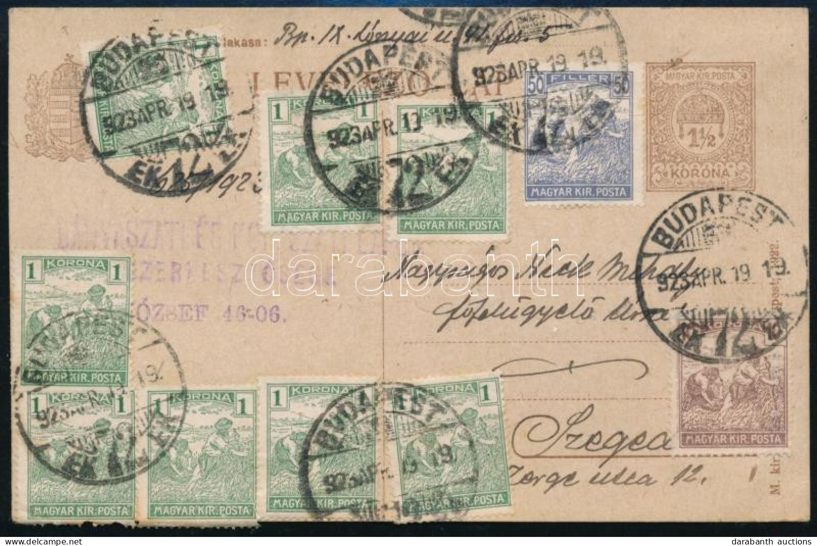 1923 Levelezőlap 10 Db Bélyeggel Budapestről Szegedre - Sonstige & Ohne Zuordnung