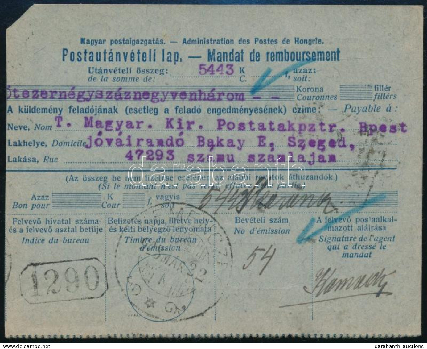 1923 Postautánvételi Lap Különféle Bélyegzésekkel - Autres & Non Classés