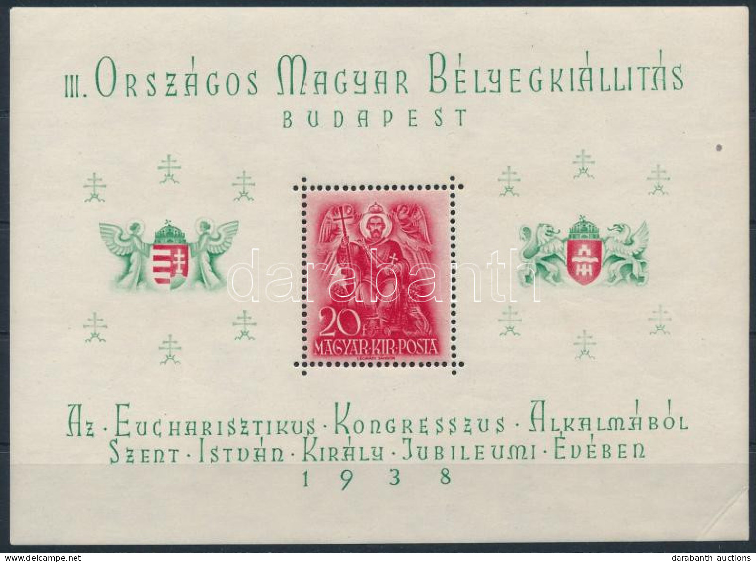 ** 1938 ORBÉK Blokk (7.000) (jobb Sarki Törés / Right Corner Folded, Fekete Folt / Black Spot) - Other & Unclassified