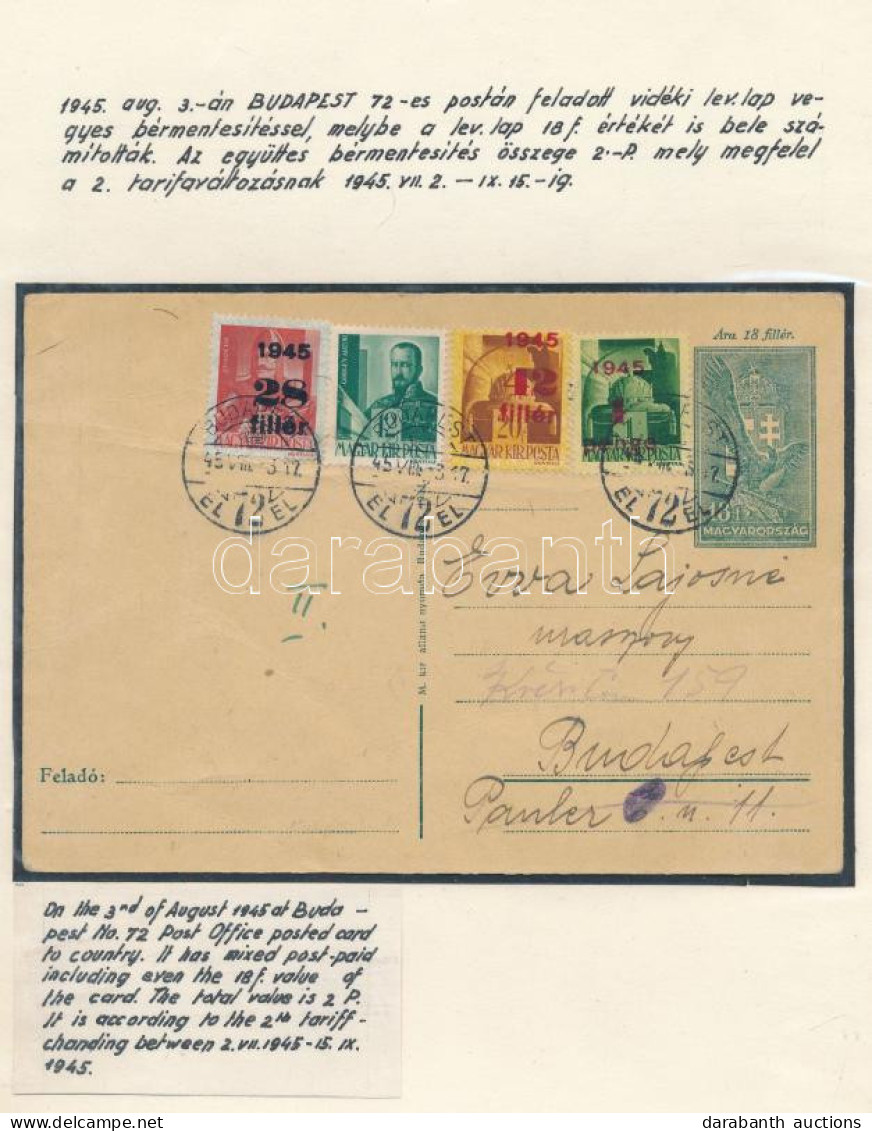 1945 (2. Díjszabás) Budapest Helyi Levelezőlap 4 Db Bélyeggel - Other & Unclassified