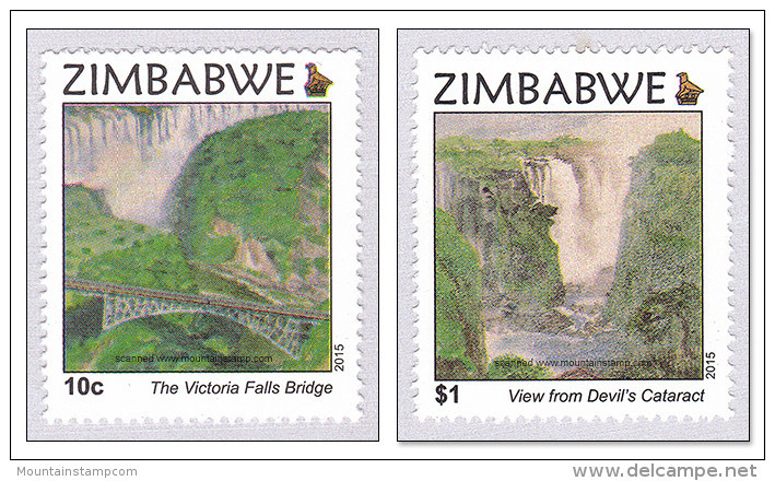 Zimbabwe 2015 Waterfalls Waterfall Wasserfall Victoria Falls Railway Bridge MNH ** - Zimbabwe (1980-...)