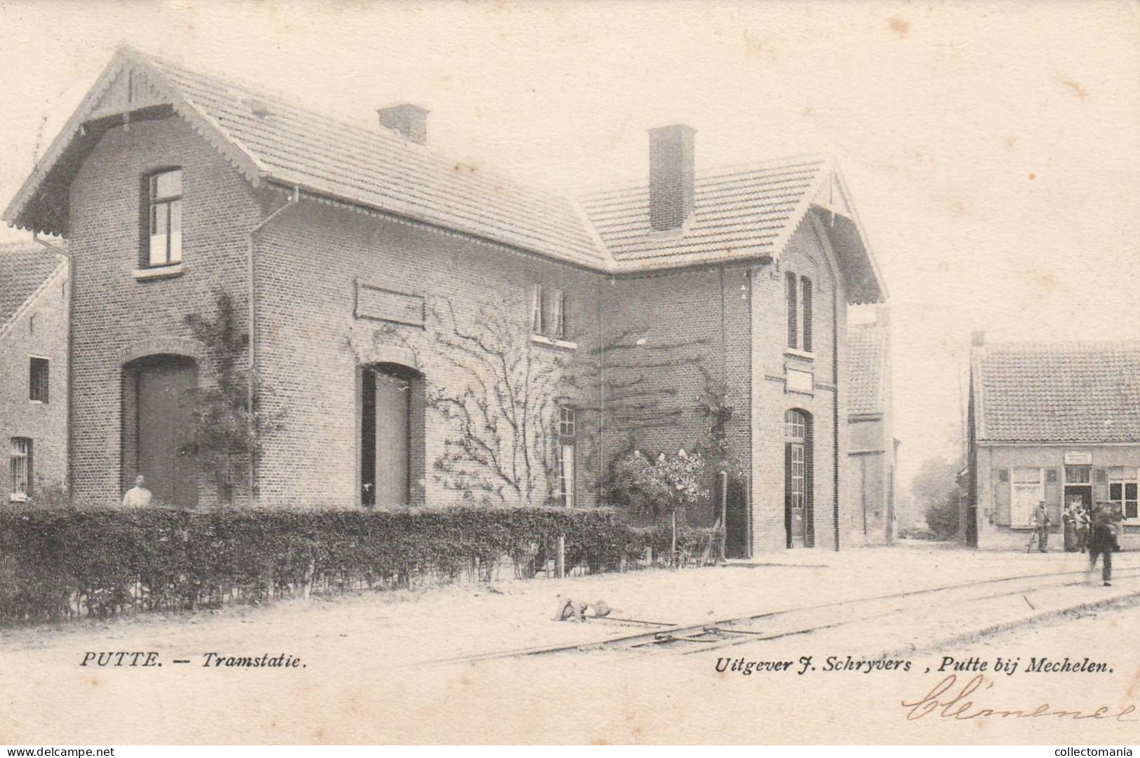 1 Oude Postkaart   Putte  Bij Mechelen Tramstatie 1905  Uitgever Schrijvers - Putte