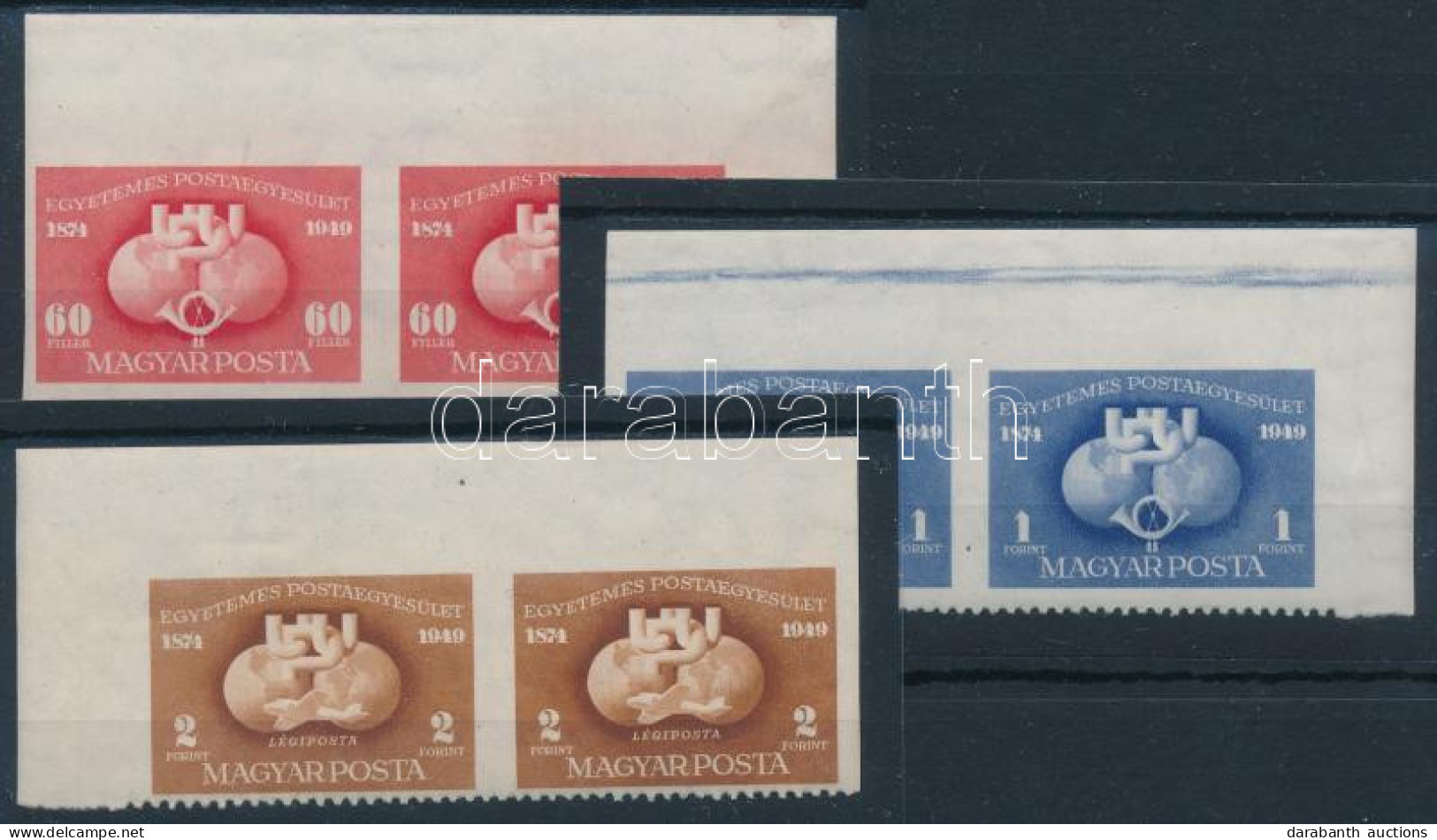 ** 1949 UPU D Sor ívszéli, ívsarki Párokban, Alul Fogazottak / Mi 1056-1058 D Pairs - Other & Unclassified