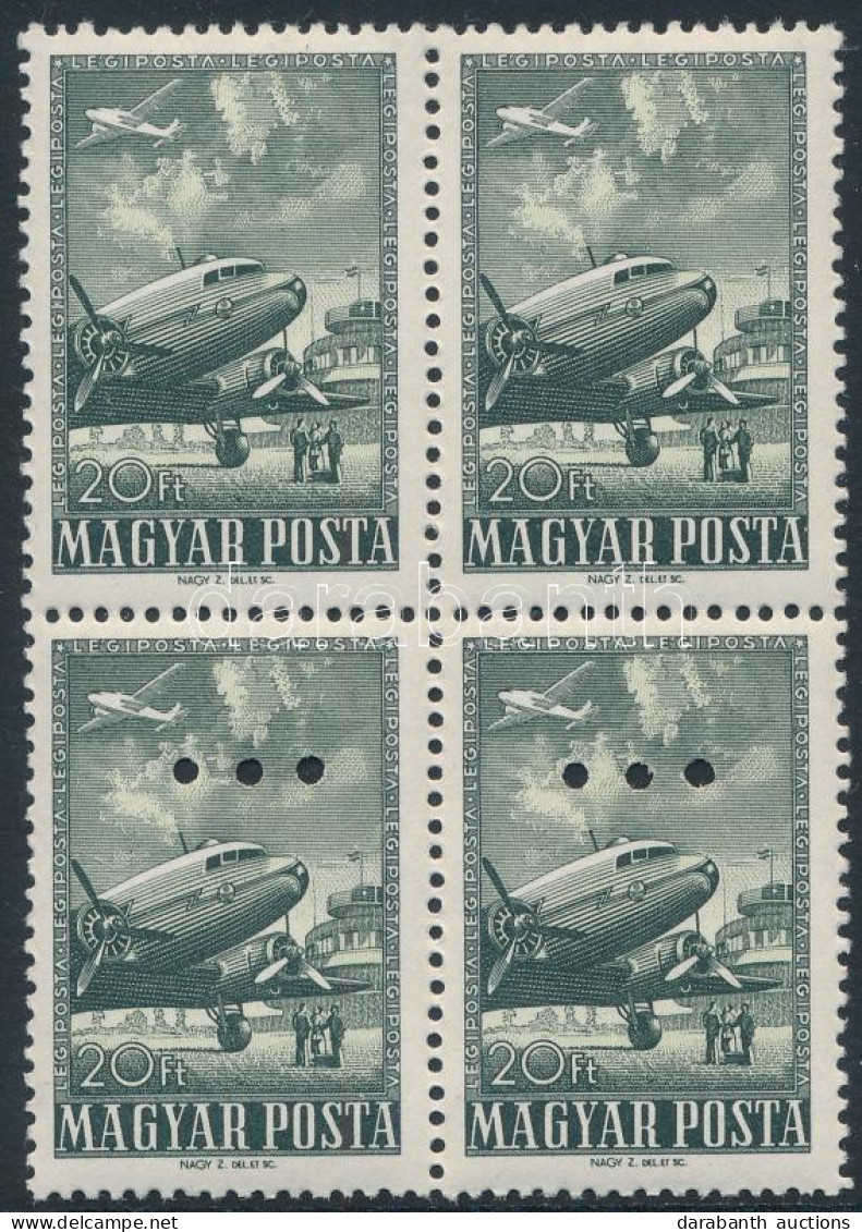 ** 1957 Légiposta 20Ft Postai Ajándék Négyestömb: Az Alsó 2 Lyukasztott és 2 Lyukasztás Nélküli Bélyeg (24.000) - Other & Unclassified