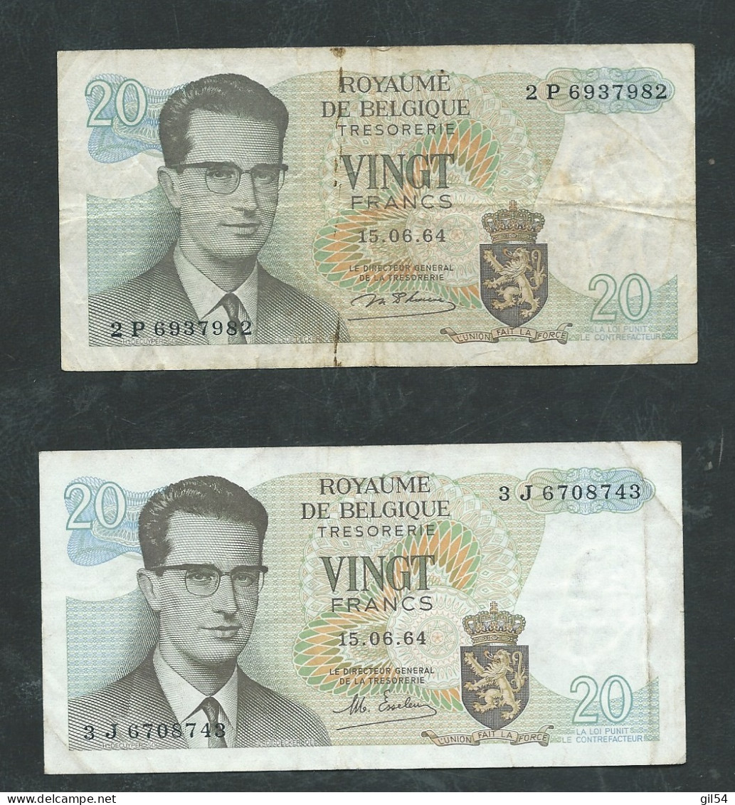 Belgique Lot De 2 Billets , 20 Francs Type1964, Avec Signatures Différentes ( Voir Détail)  Laura13601 - 20 Franchi