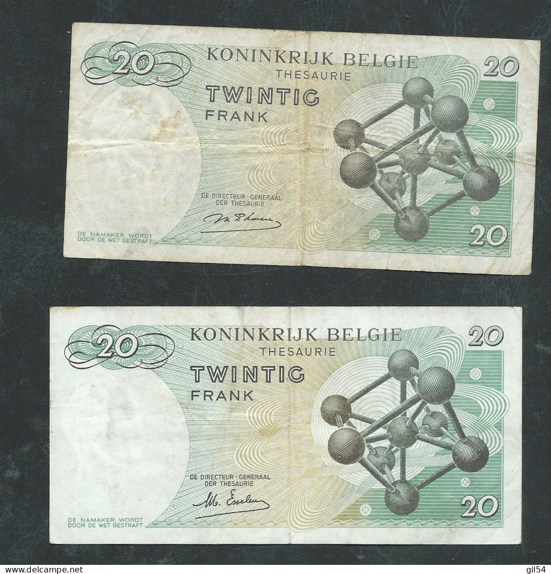 Belgique Lot De 2 Billets , 20 Francs Type1964, Avec Signatures Différentes ( Voir Détail)  Laura13601 - 20 Francos