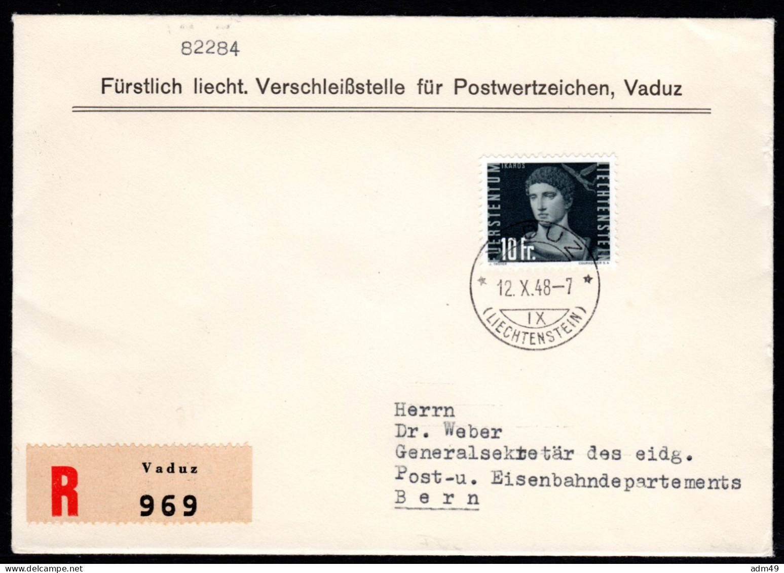 LIECHTENSTEIN, 1948 Flugpost 10 Fr. Ikaros, FDC - Aéreo