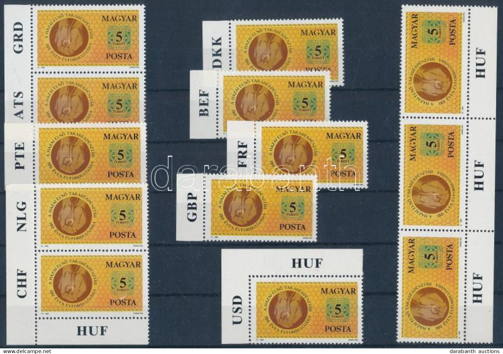 ** 1990 150 éves A Takarékpénztári Mozgalom 13 Db Szelvényes Bélyeg 10 Klf Pénznemmel - Other & Unclassified