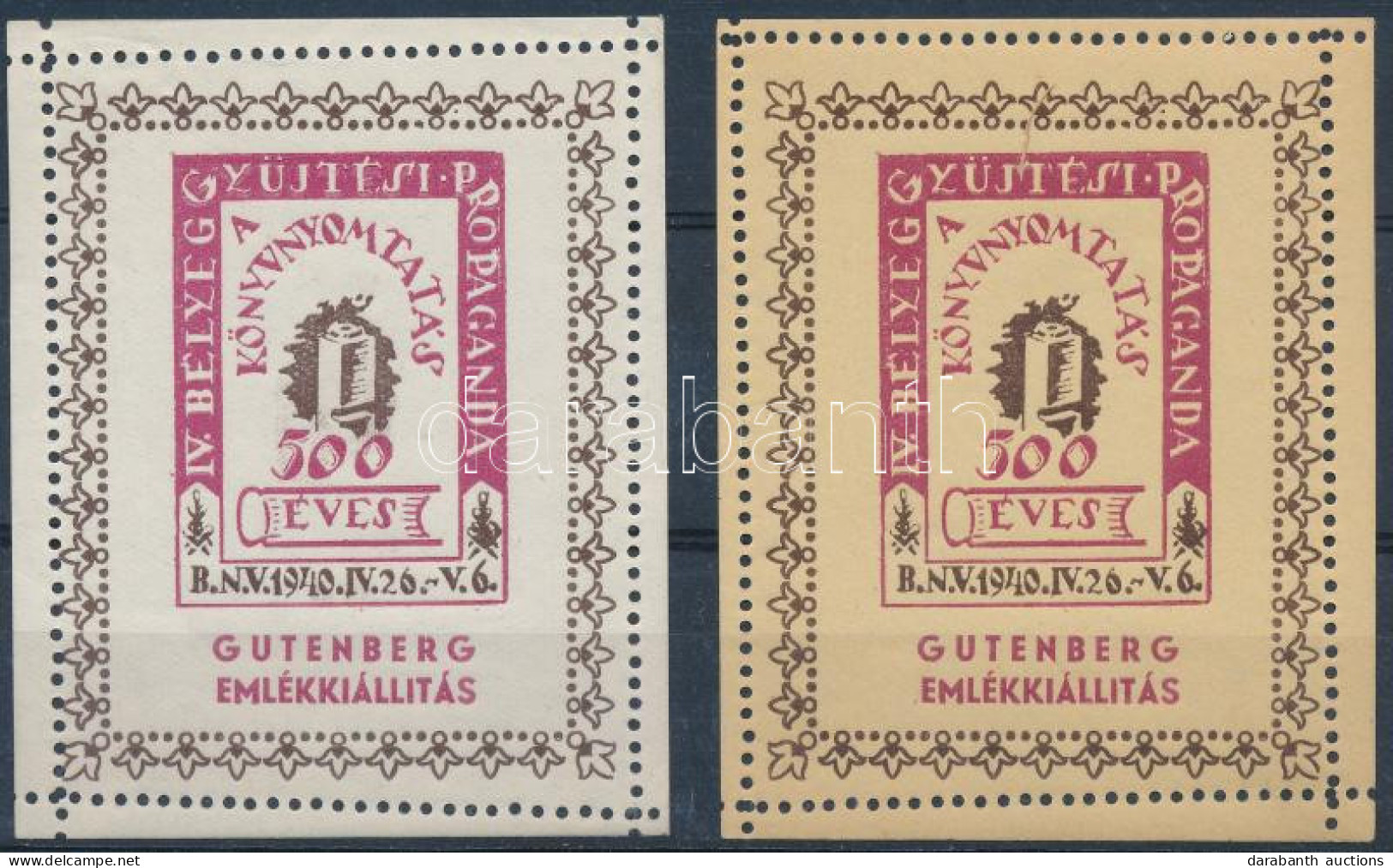 ** 1940/8aa + 8ba IV. Bélyeggyűjtési Propaganda - Gutenberg Emlékív Blokk (20.000) - Other & Unclassified