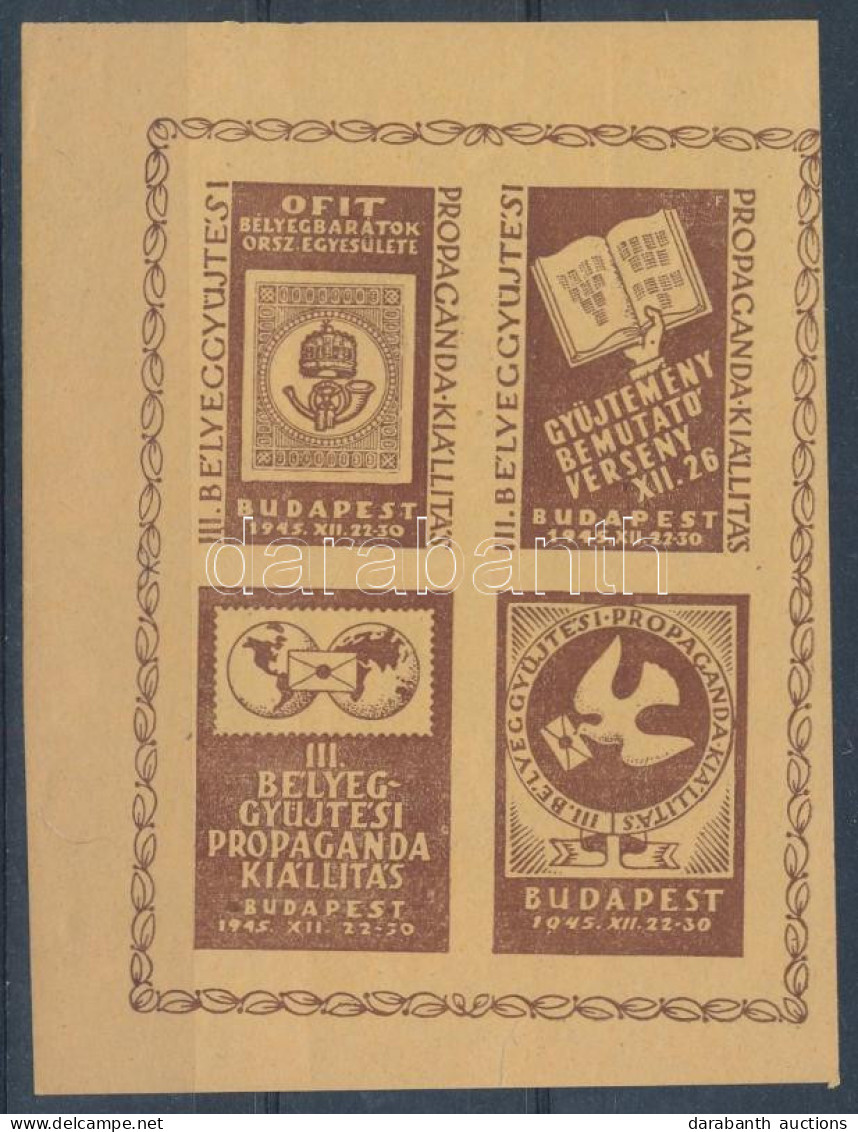 ** 1945/1b III. Bélyeggyűjtési Propaganda Kiállítás Emlékkisív Ferdén Vágva / Souvenir Sheet - Autres & Non Classés